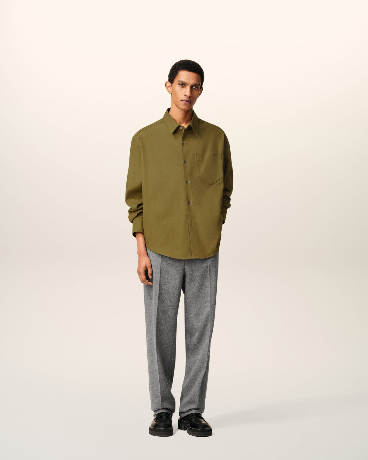 Green Cotton Embossed Boxy Shirt