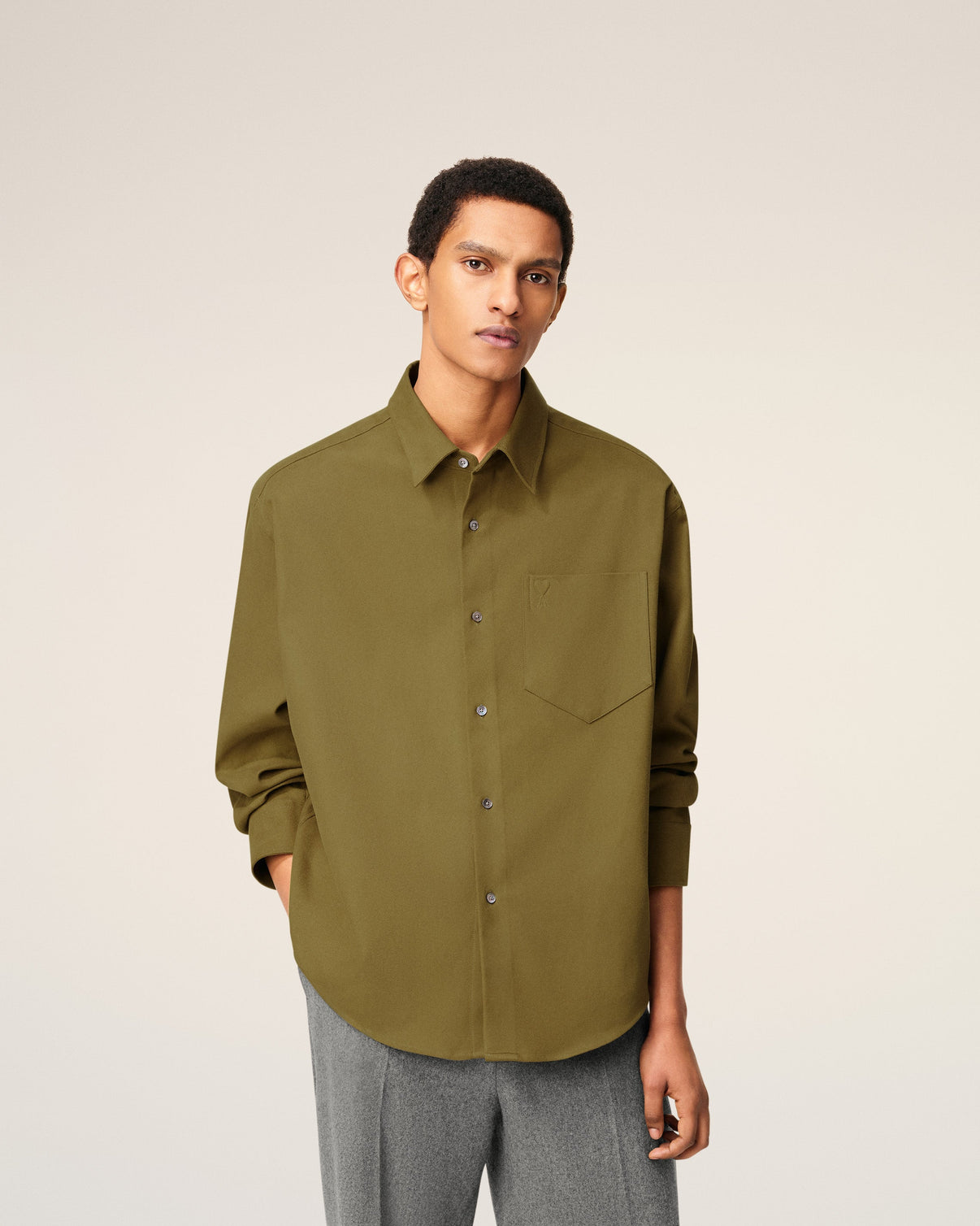 Green Cotton Embossed Boxy Shirt
