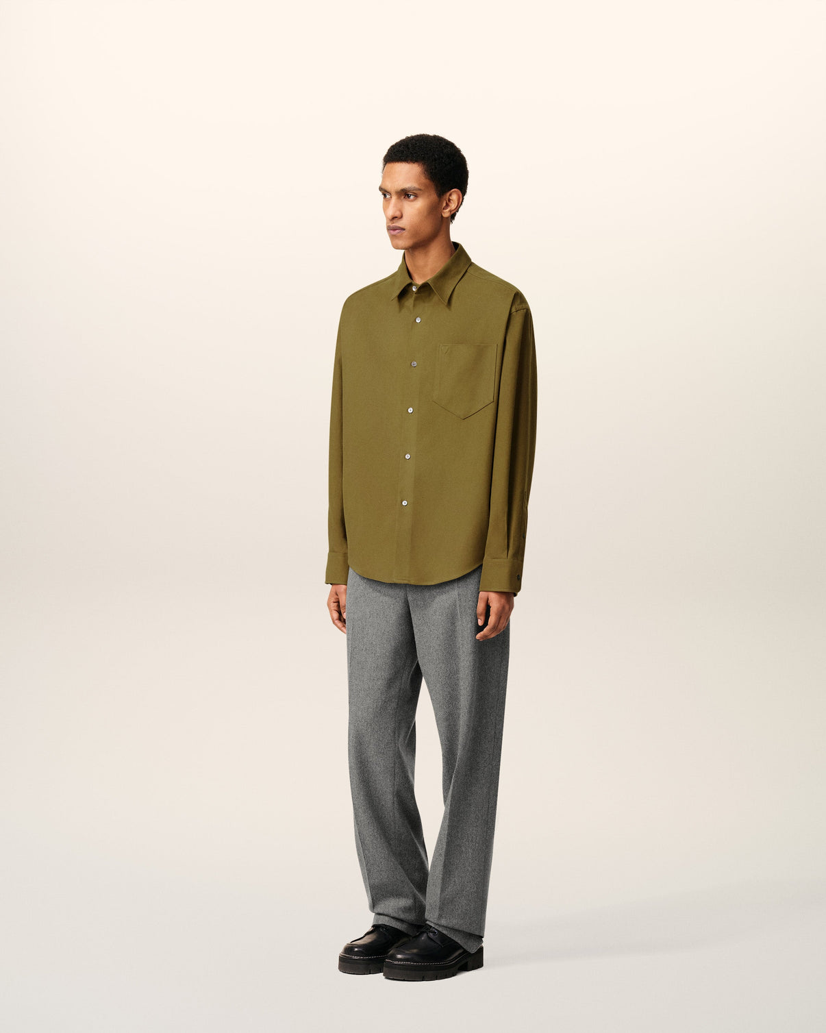 Green Cotton Embossed Boxy Shirt