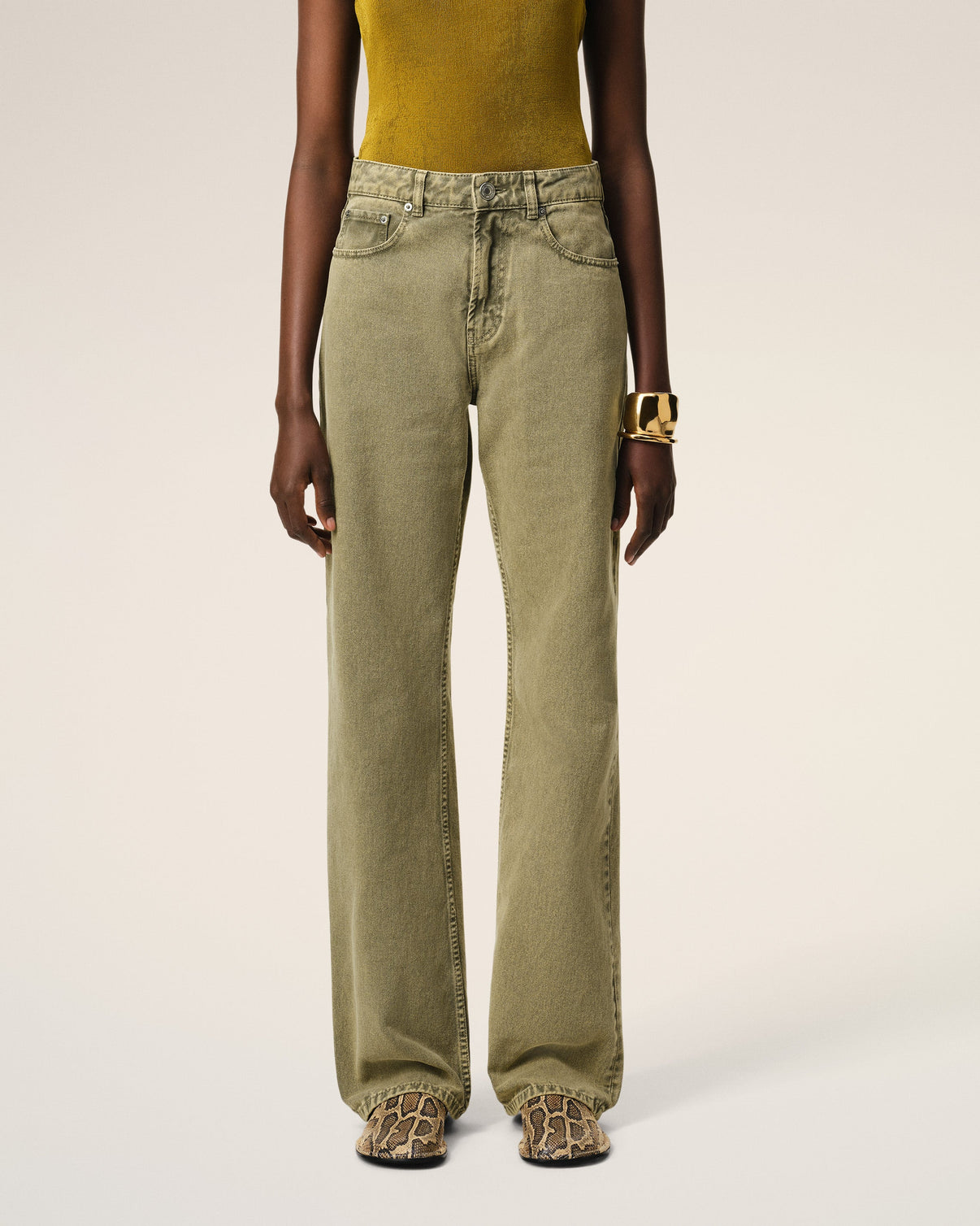 Green Cotton Large Fit Jeans