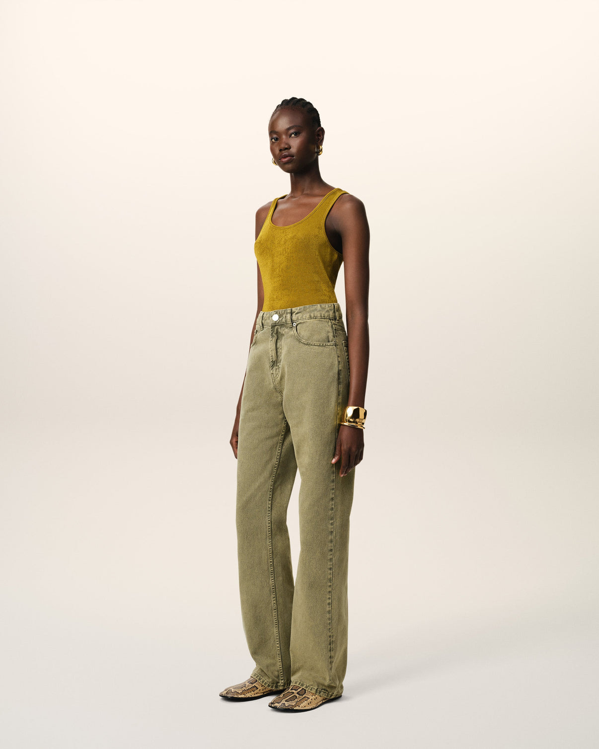 Green Cotton Large Fit Jeans