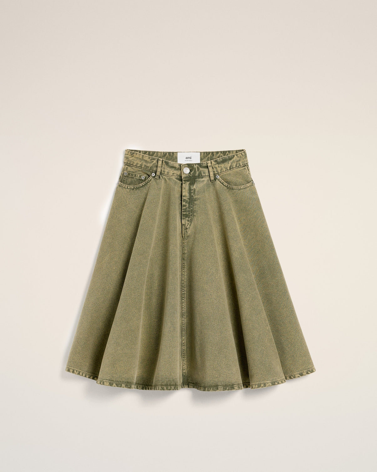 Green Cotton Midi Skirt With Godets