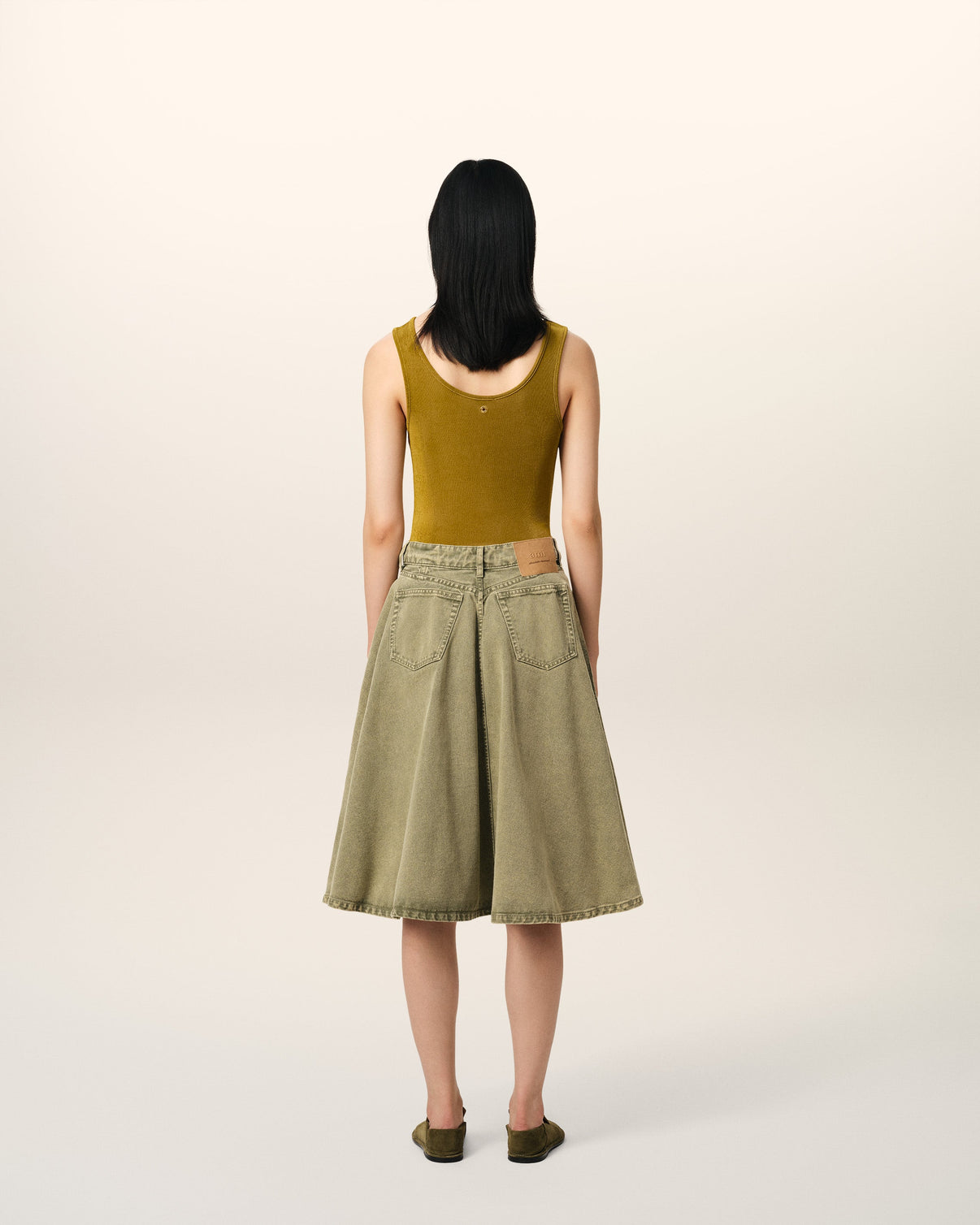 Green Cotton Midi Skirt With Godets