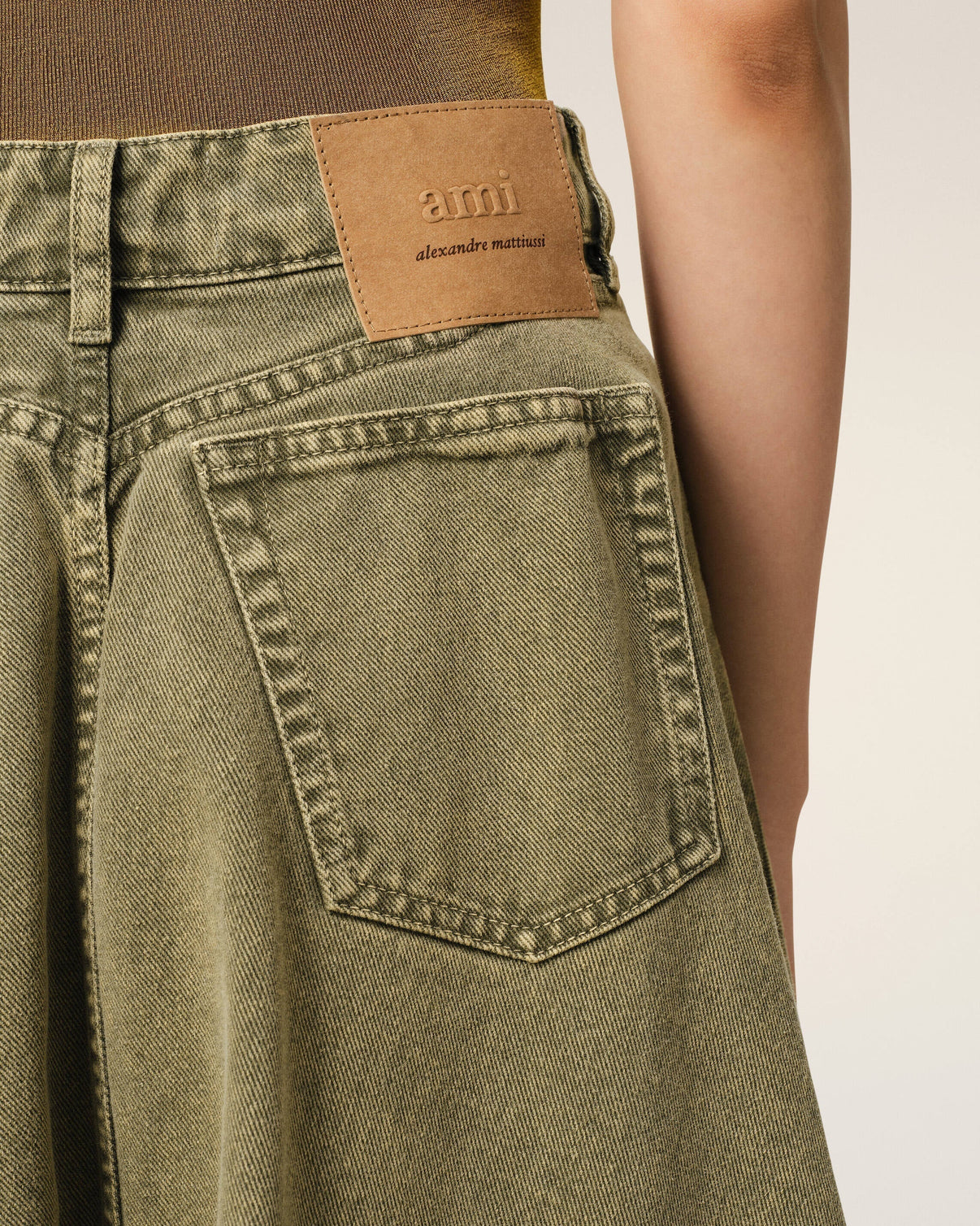 Green Cotton Midi Skirt With Godets