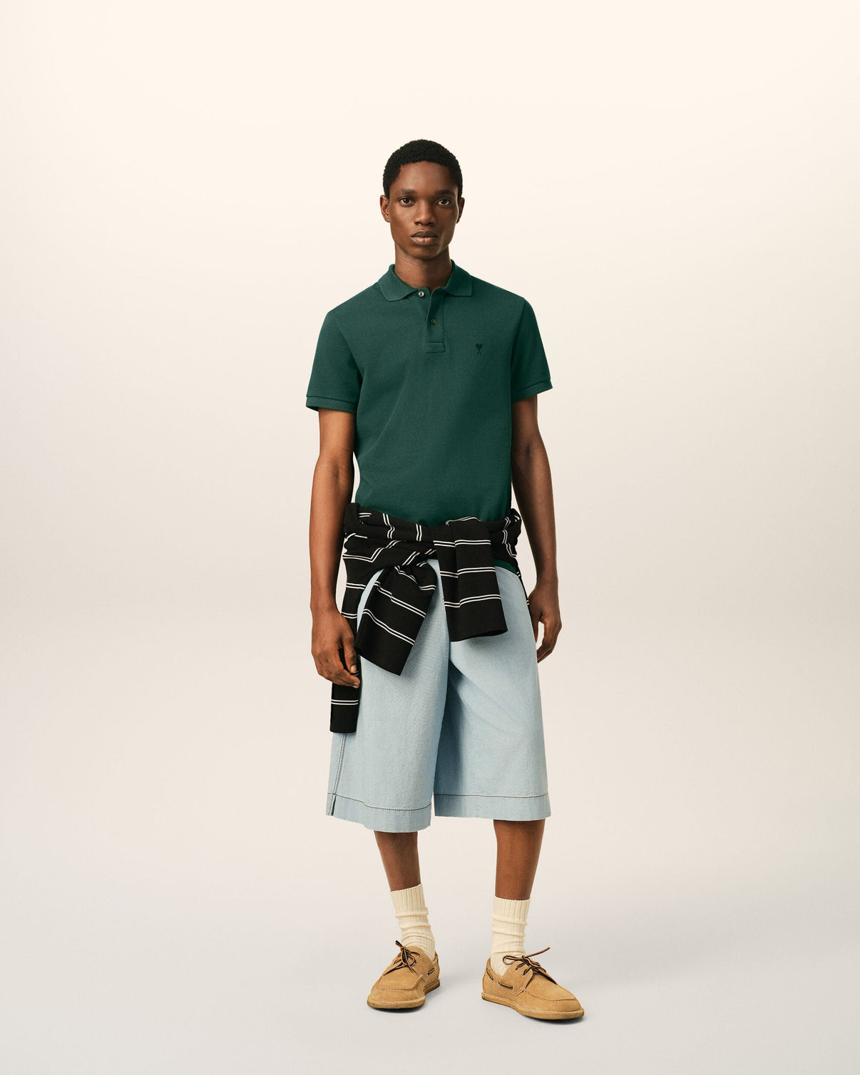 Green cotton polo with