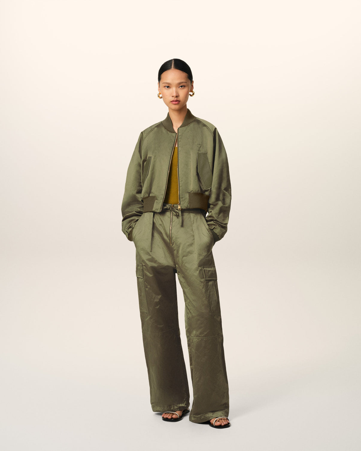 Green Cotton Satin Bomber