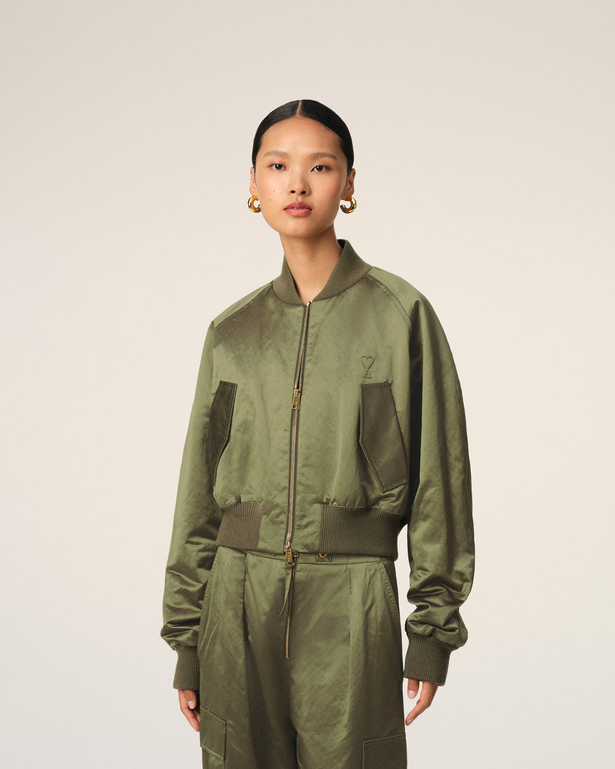 Green Cotton Satin Bomber