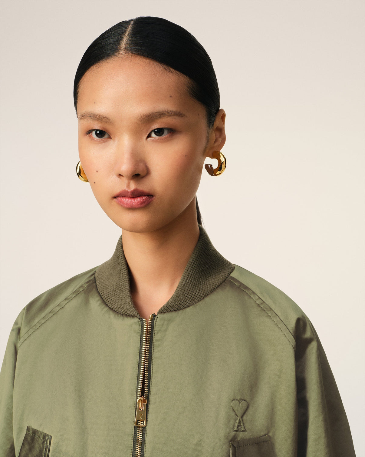 Green Cotton Satin Bomber