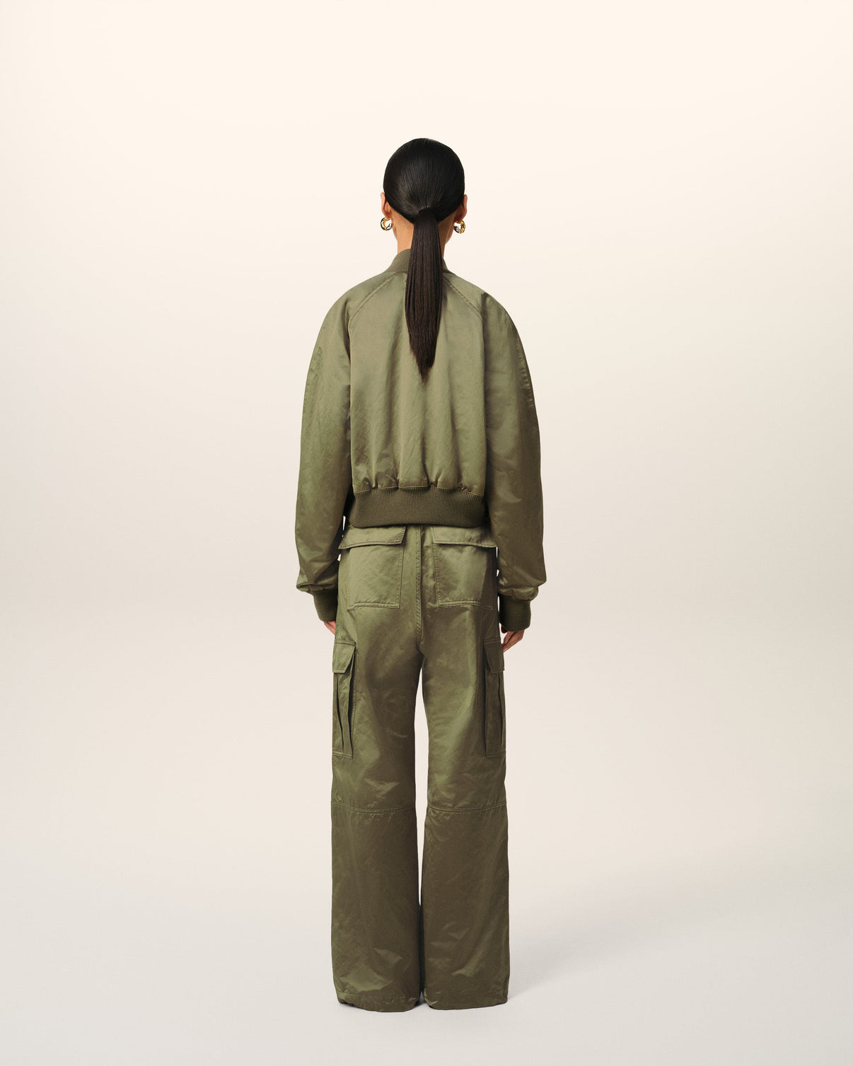 Green Cotton Satin Bomber