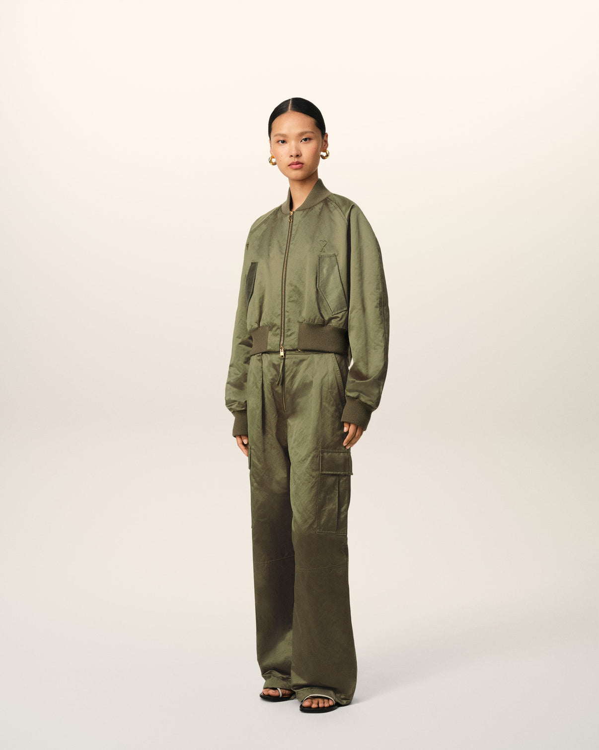 Green Cotton Satin Bomber