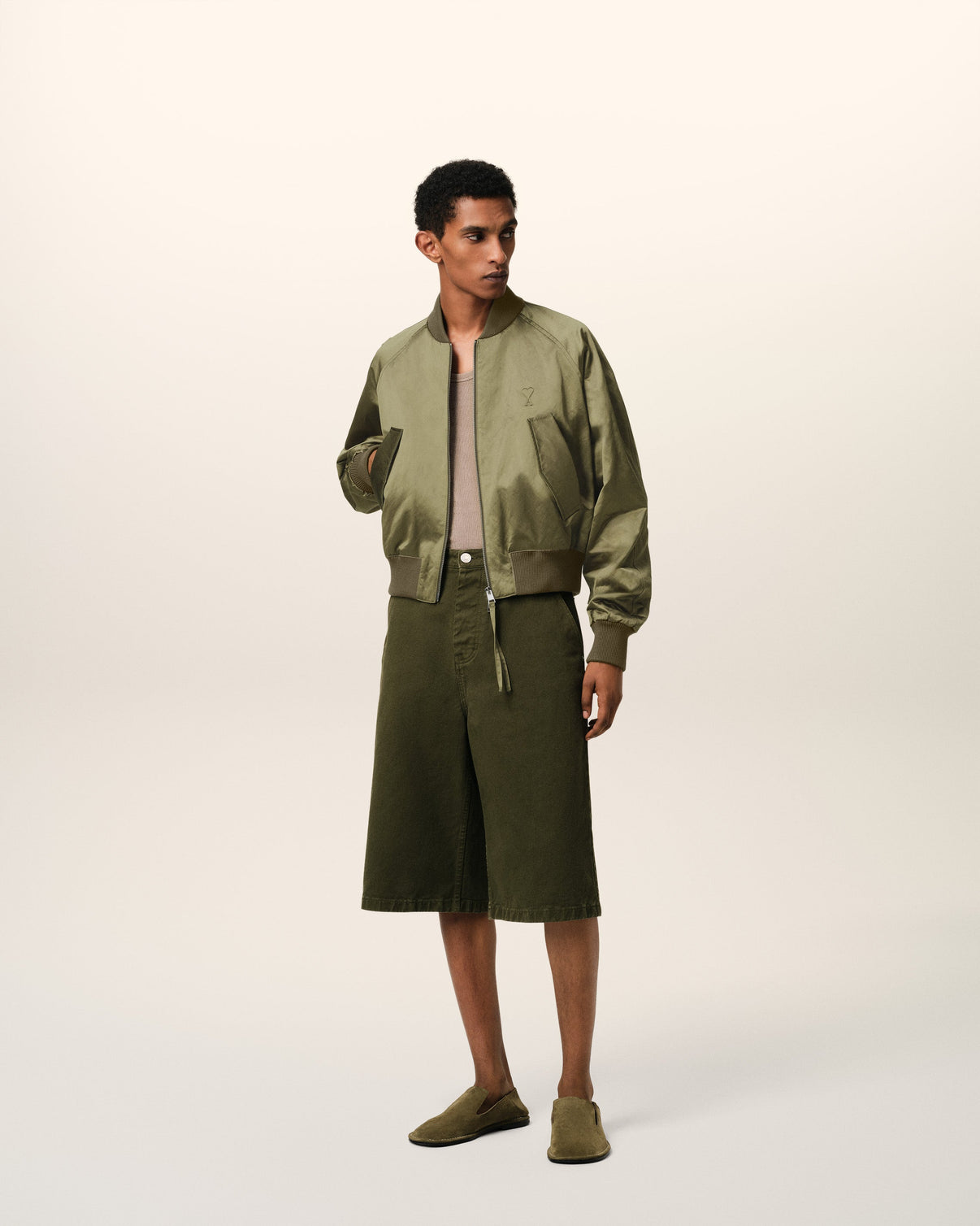 Green Cotton Satin Bomber
