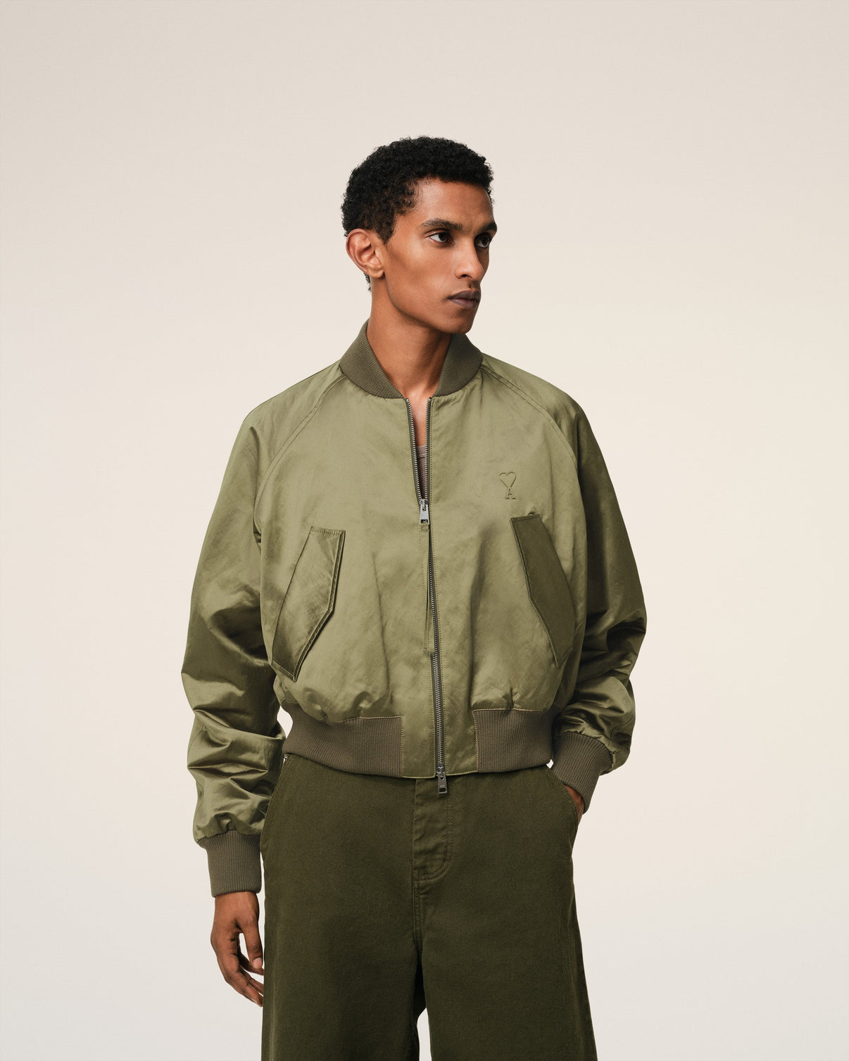 Green Cotton Satin Bomber