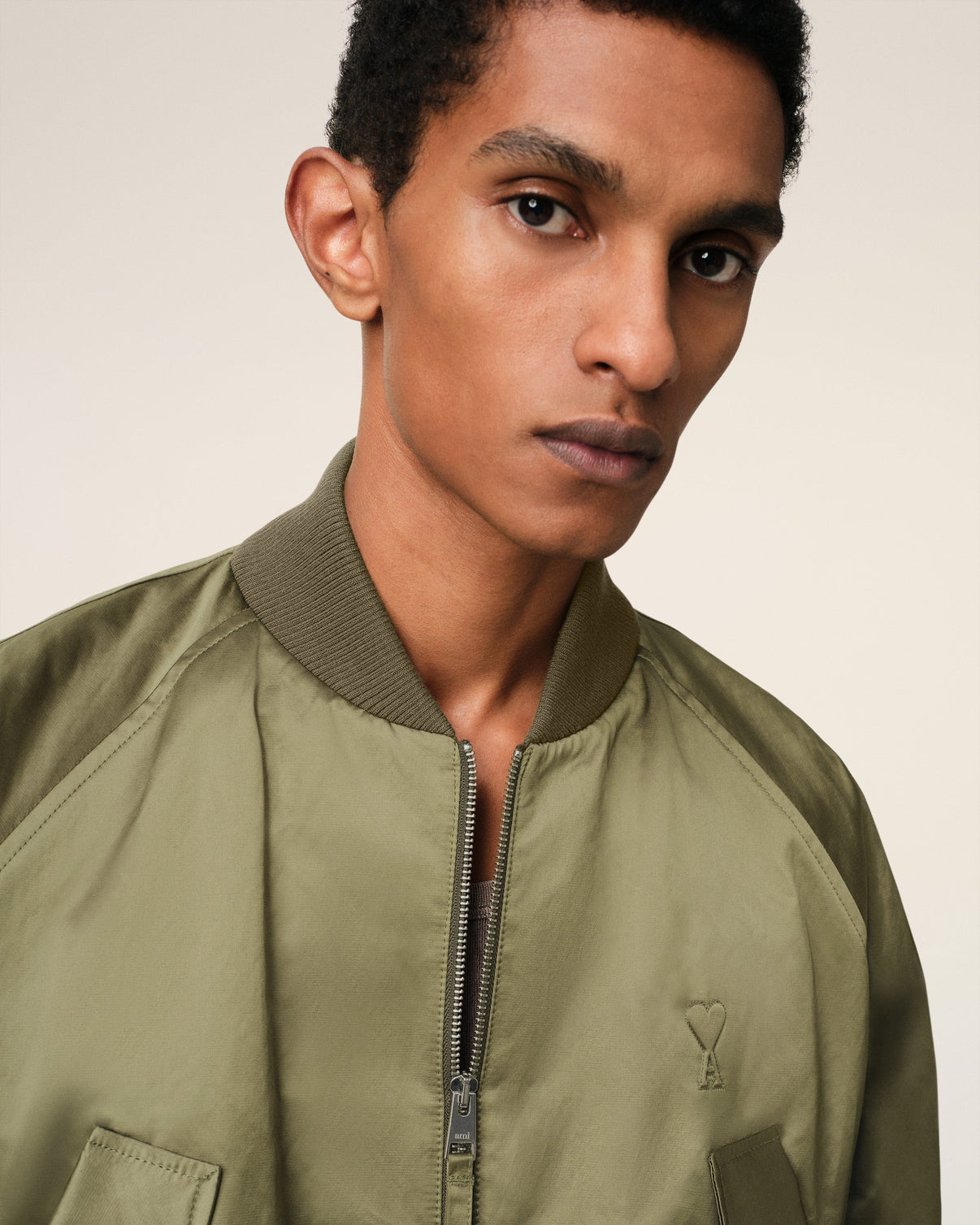 Green Cotton Satin Bomber