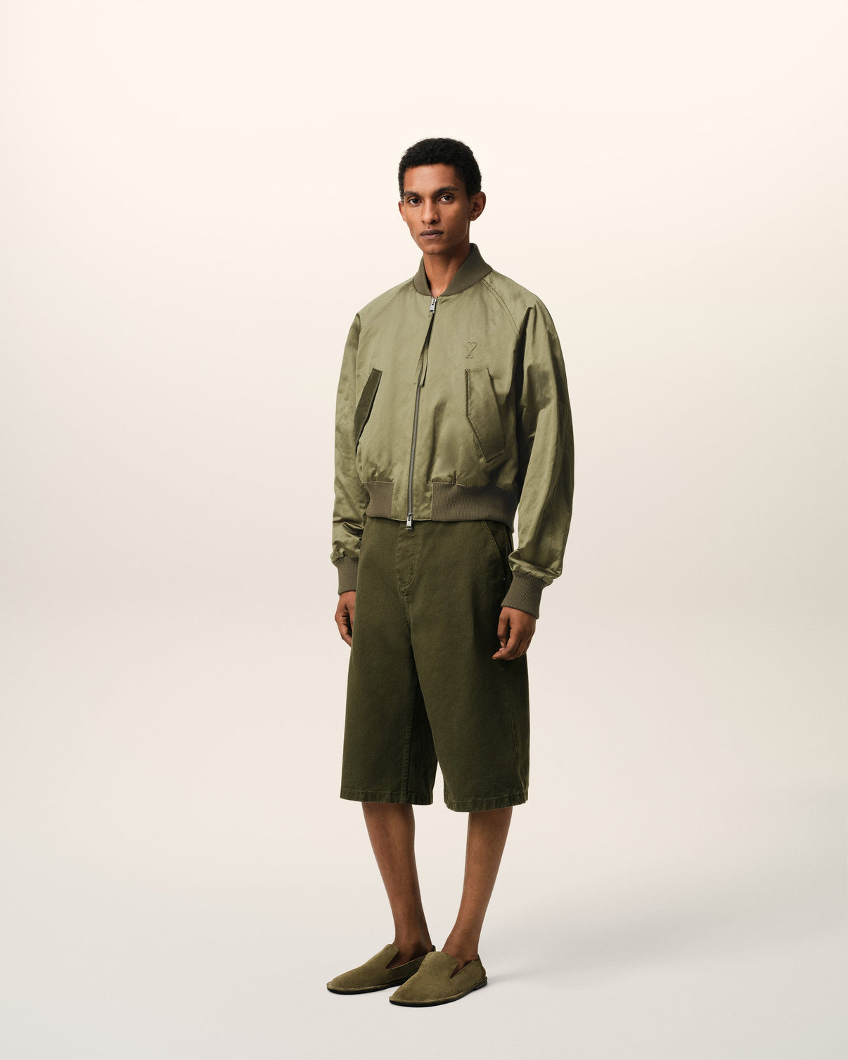 Green Cotton Satin Bomber