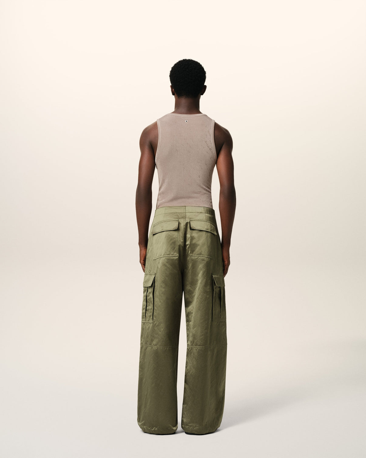 Green Cotton Satin Zipped Cargo Trousers