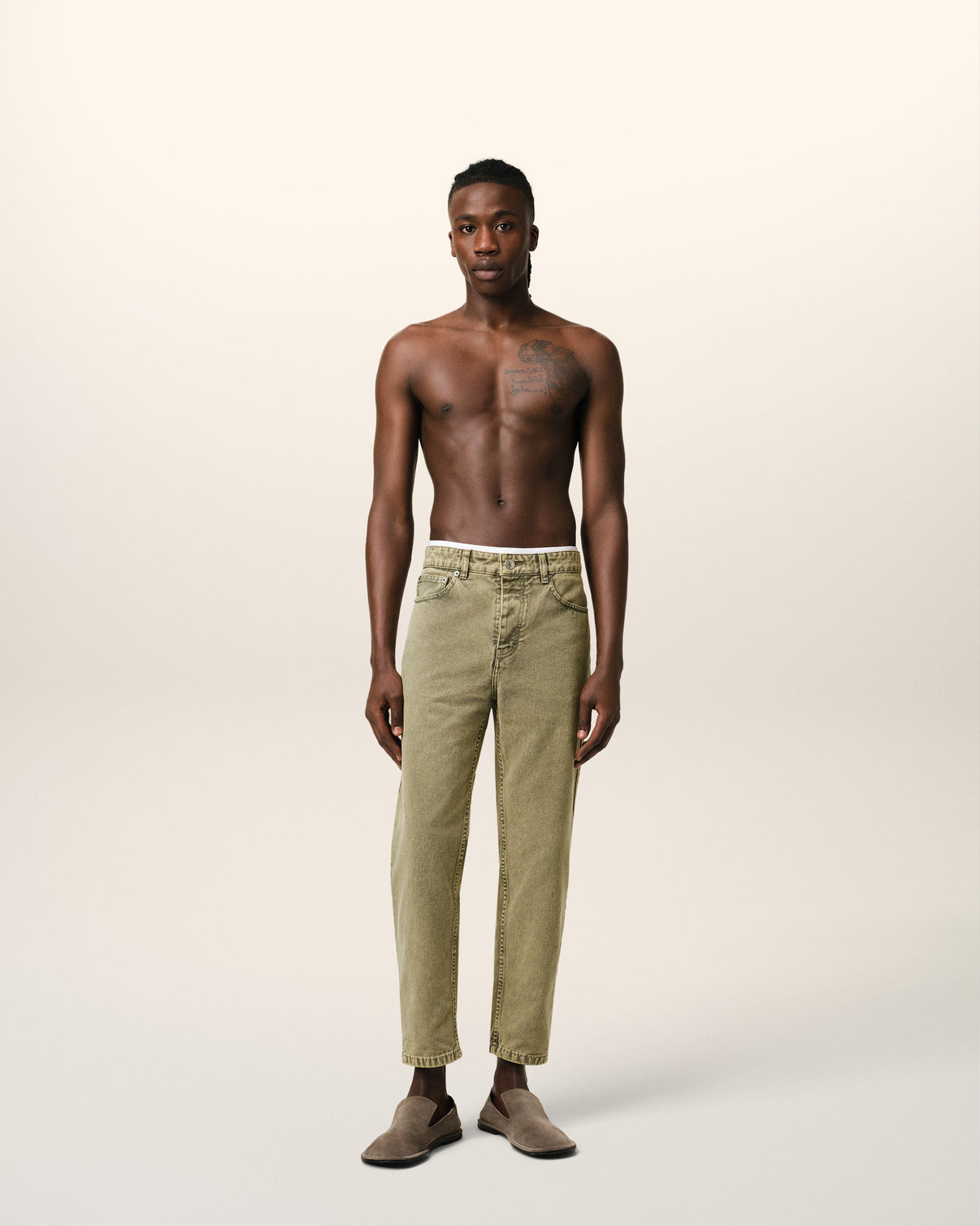 Green Cotton Tapered Fit Jeans