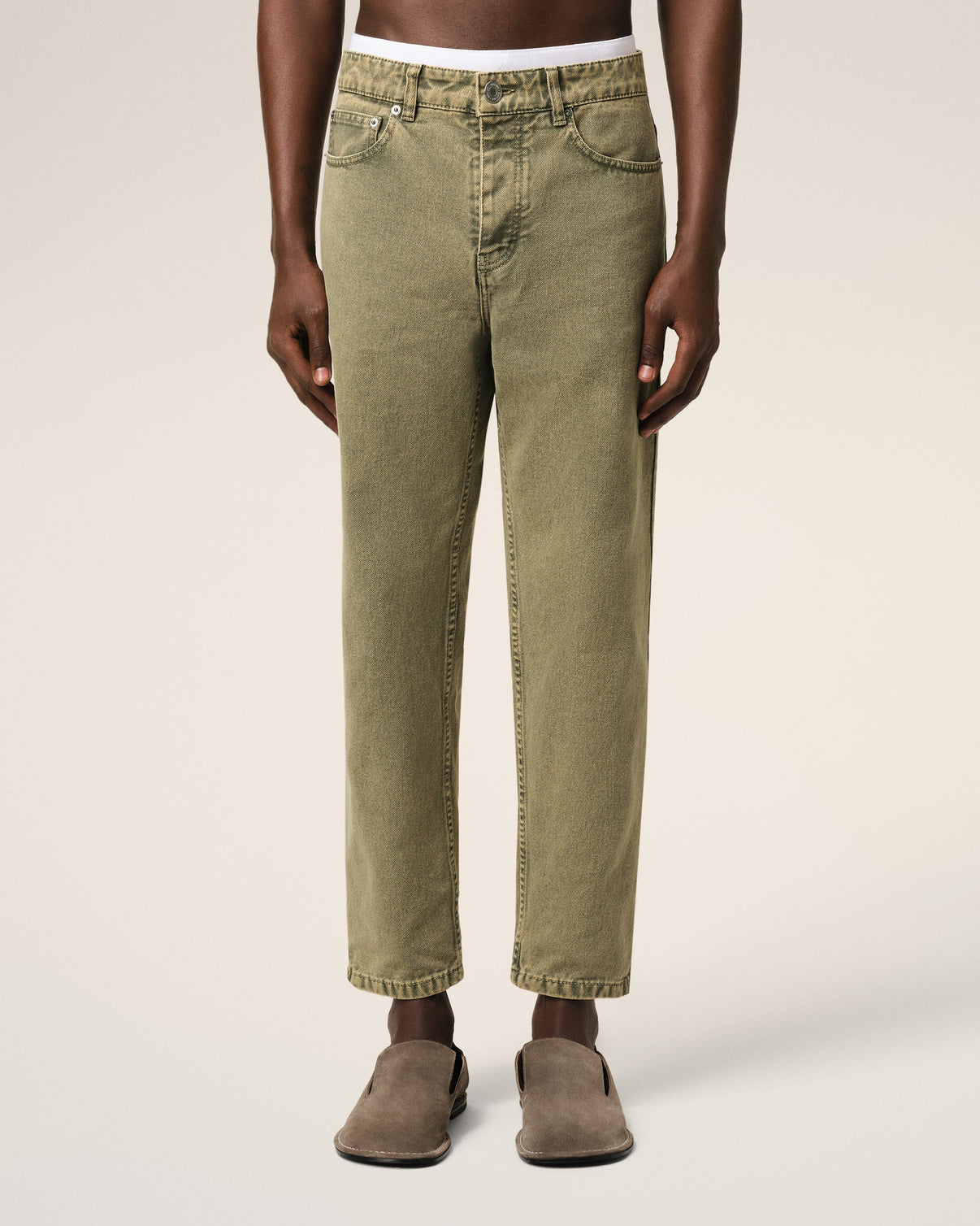 Green Cotton Tapered Fit Jeans