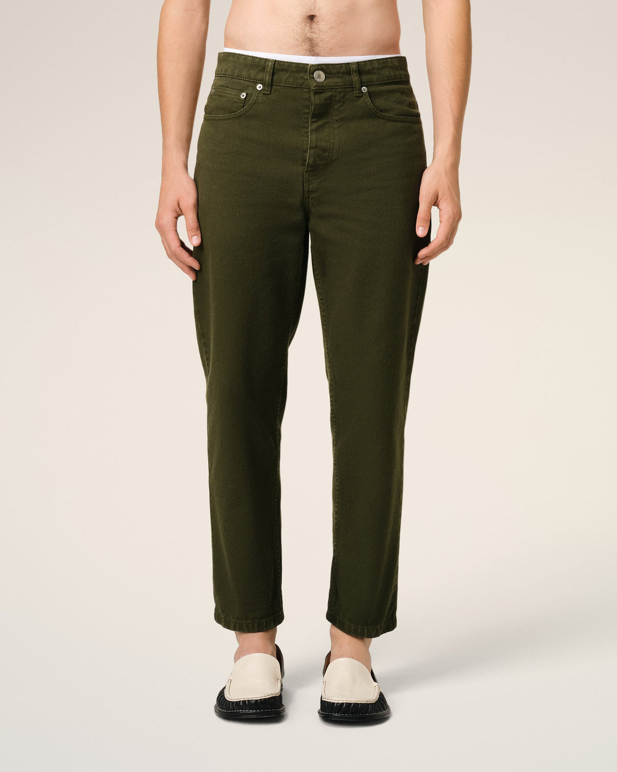 Green Cotton Tapered Fit Jeans
