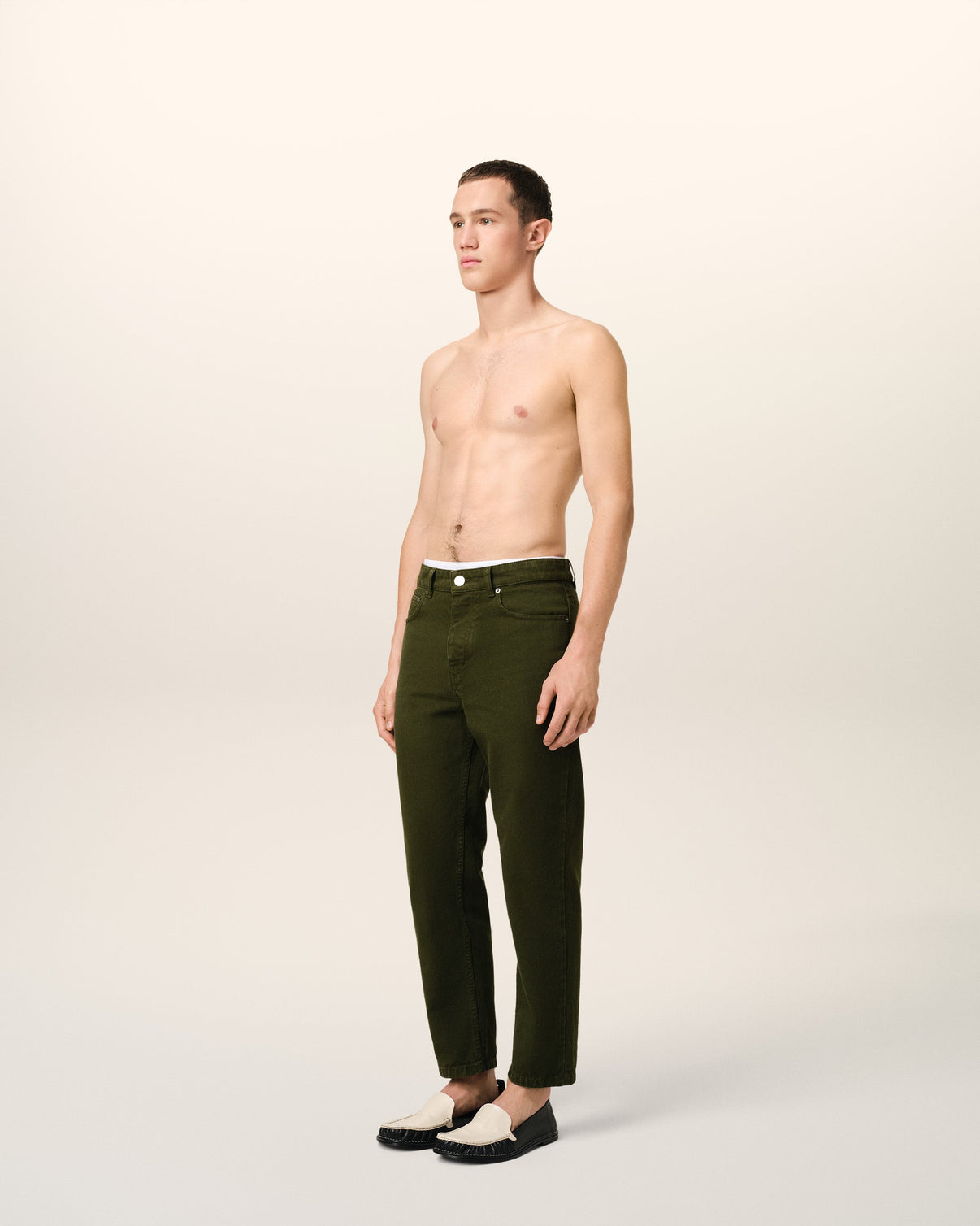 Green Cotton Tapered Fit Jeans