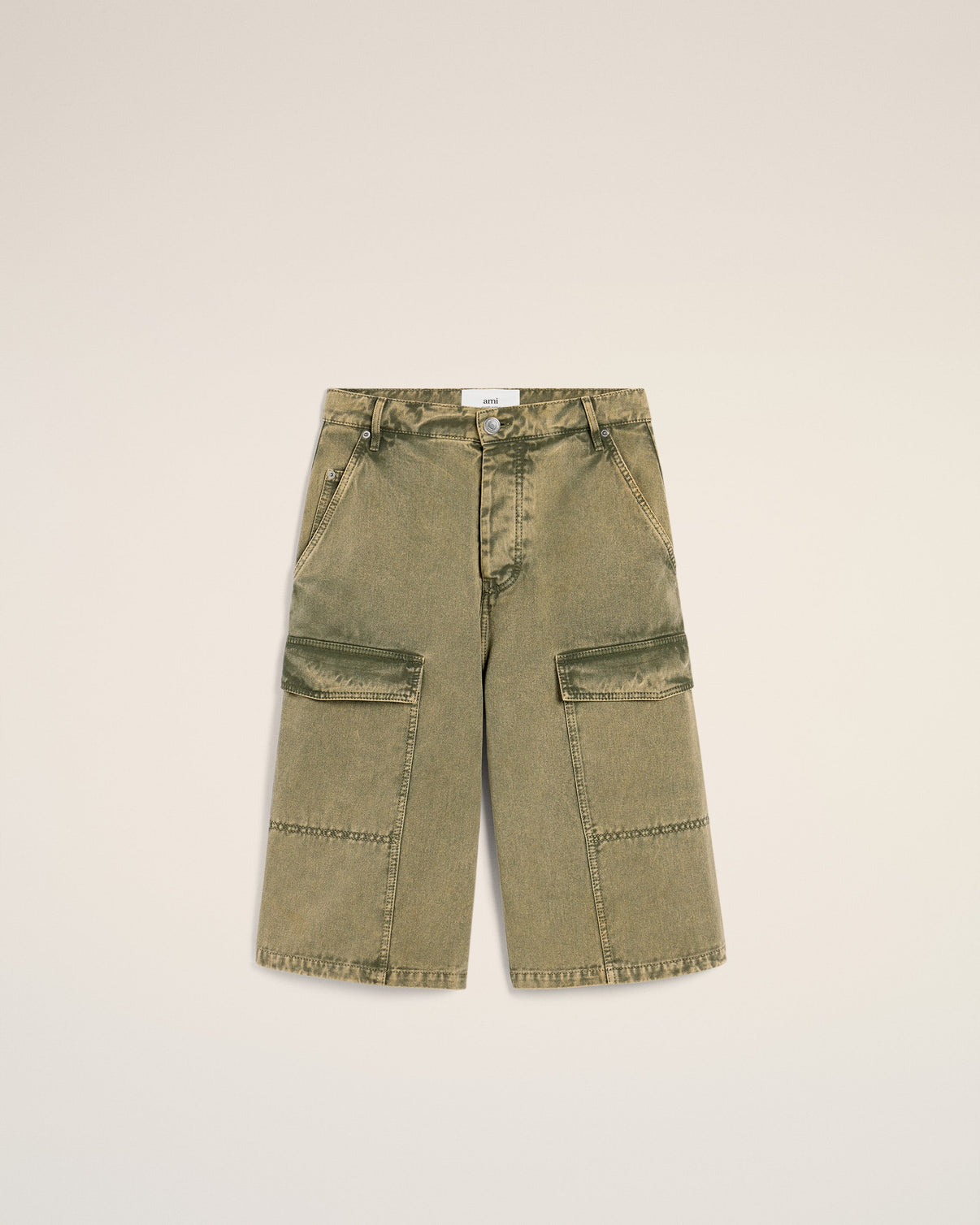 Green Cotton Wide Fit Cargo Bermuda Short