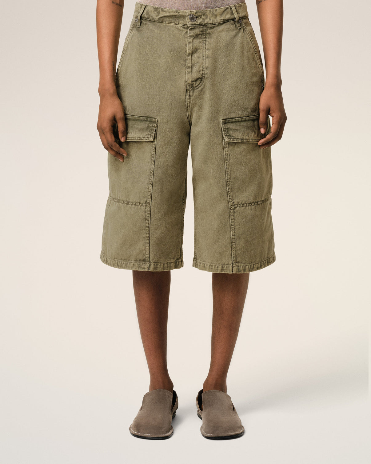 Green Cotton Wide Fit Cargo Bermuda Short