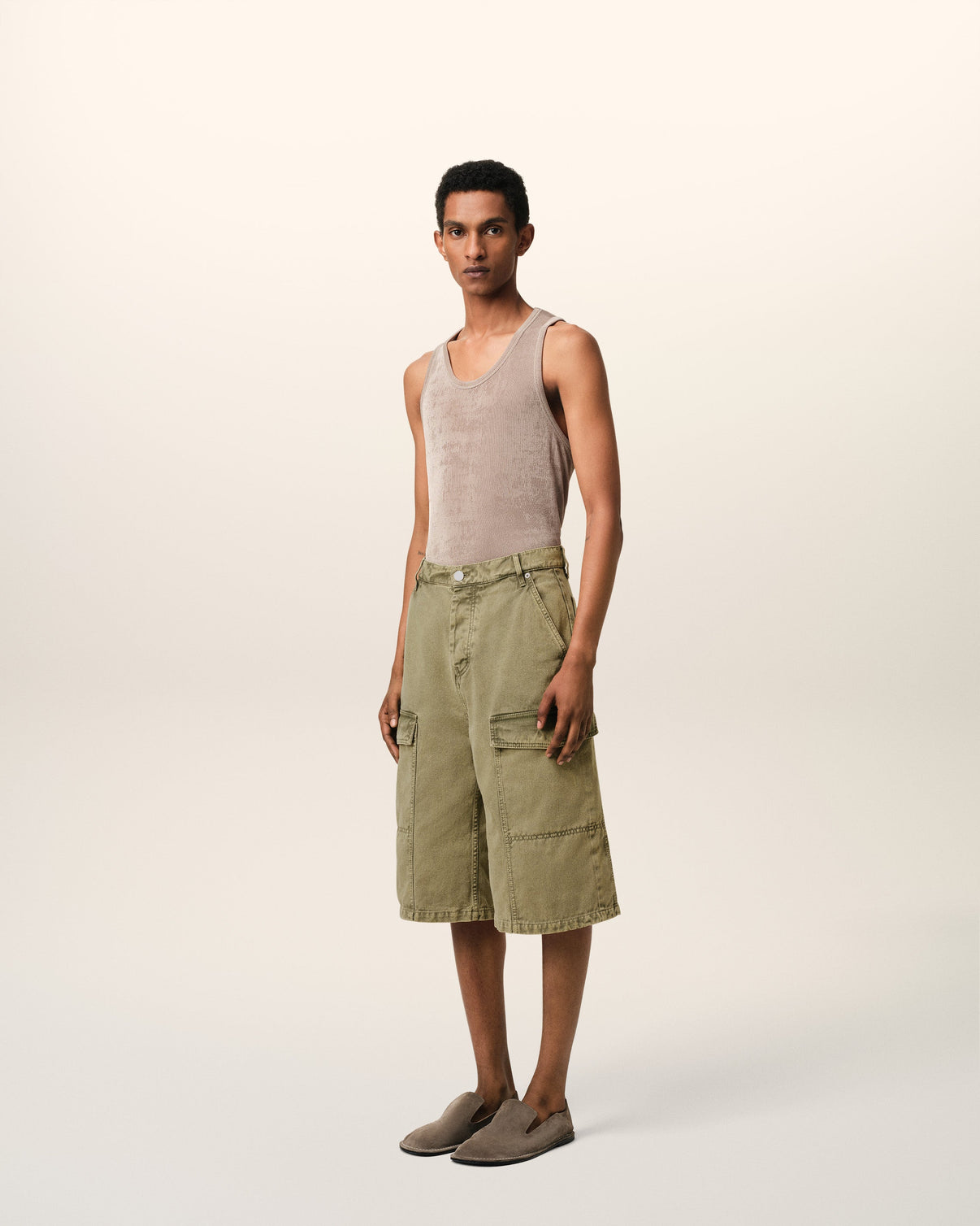Green Cotton Wide Fit Cargo Bermuda Short