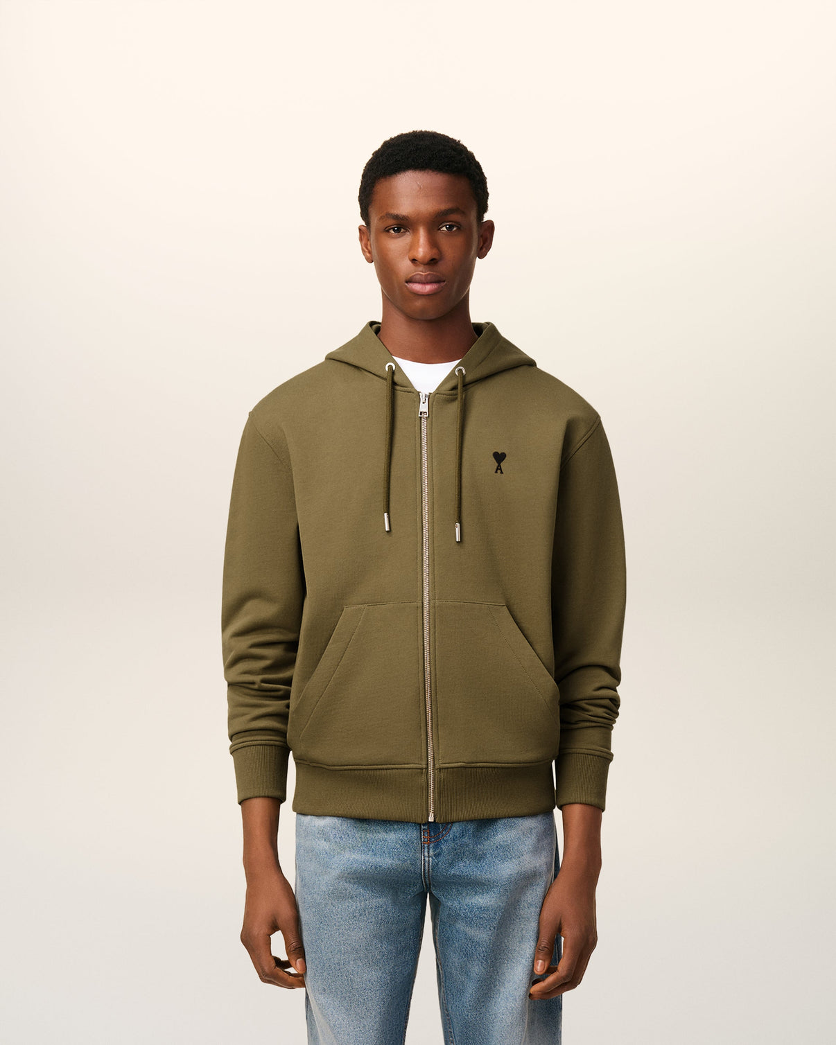 Green Cotton Zipped Hoodie