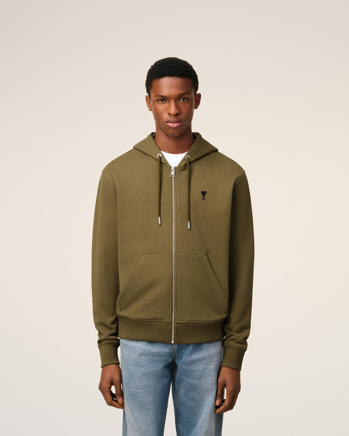 Green Cotton Zipped Hoodie
