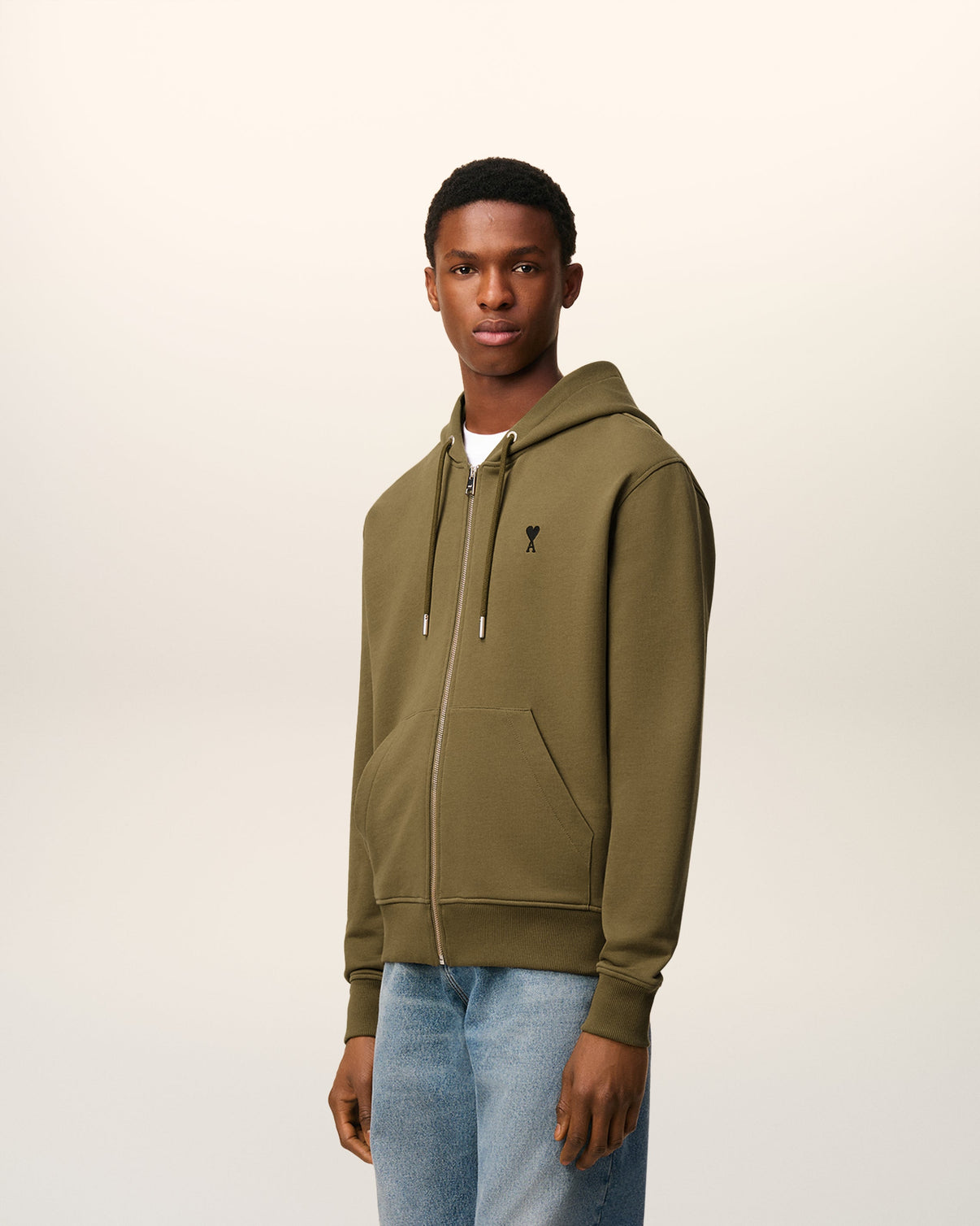 Green Cotton Zipped Hoodie