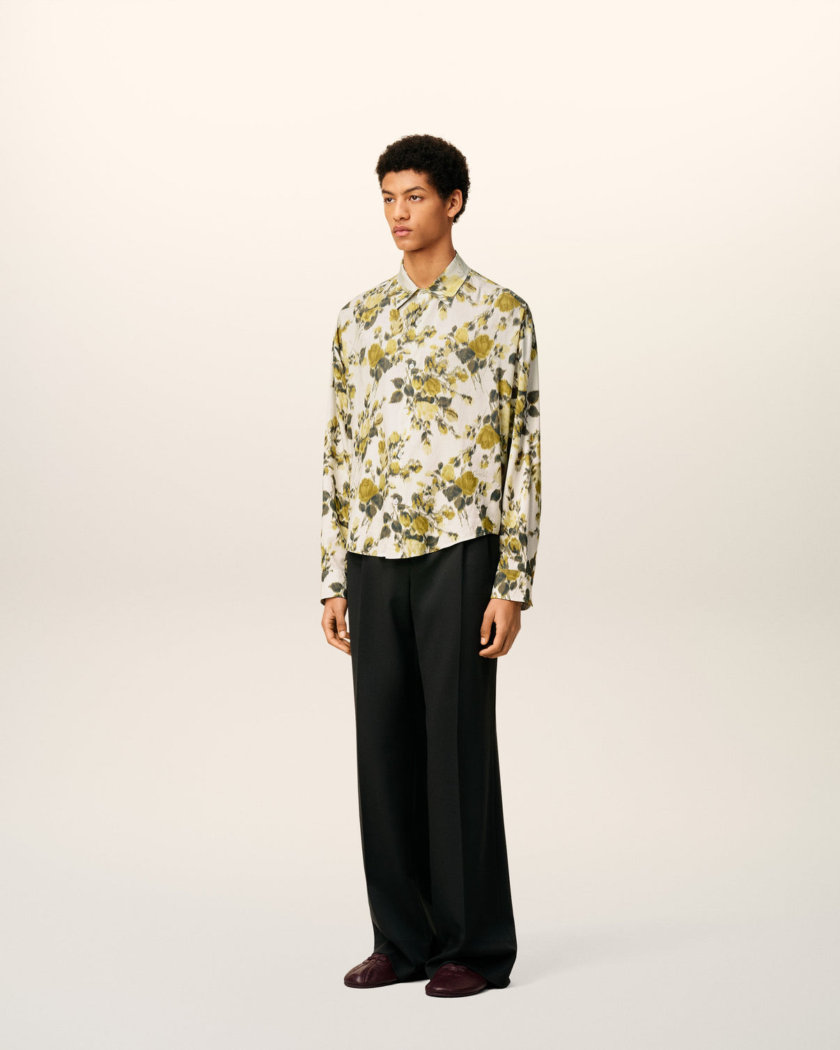 Green Flower Printed Boxy Shirt