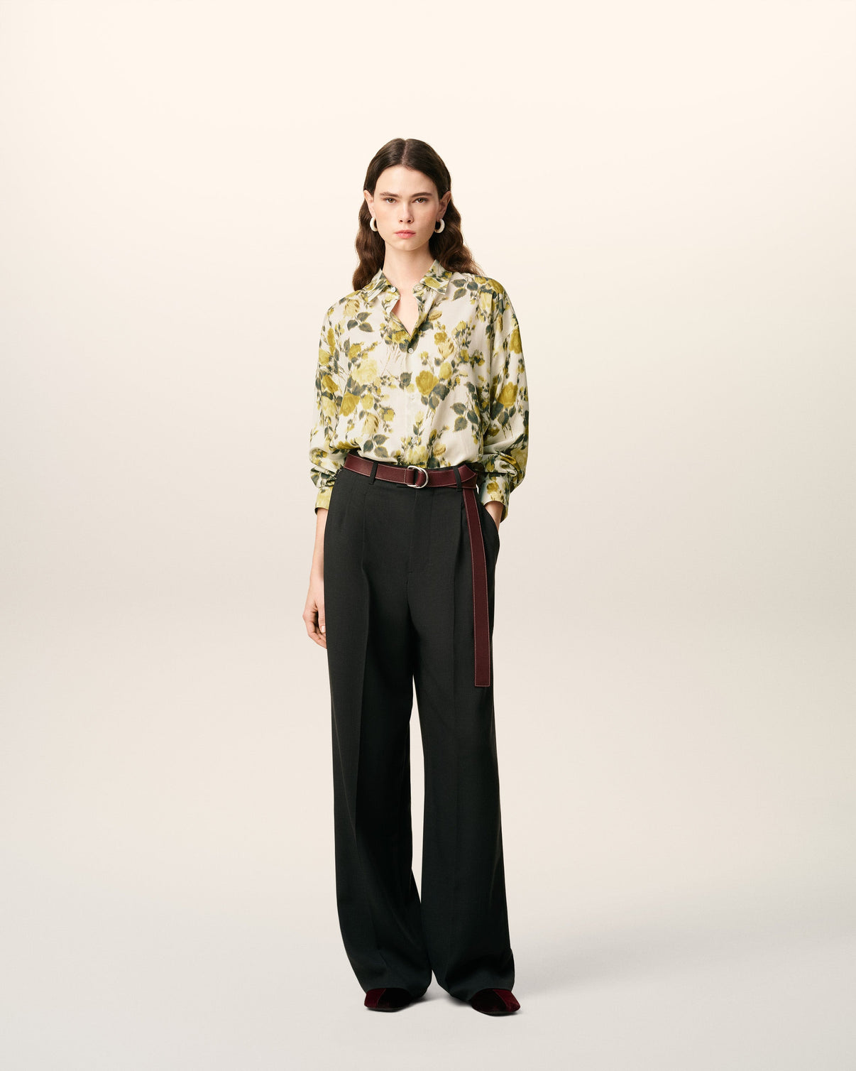 Green Flower Printed Boxy Shirt