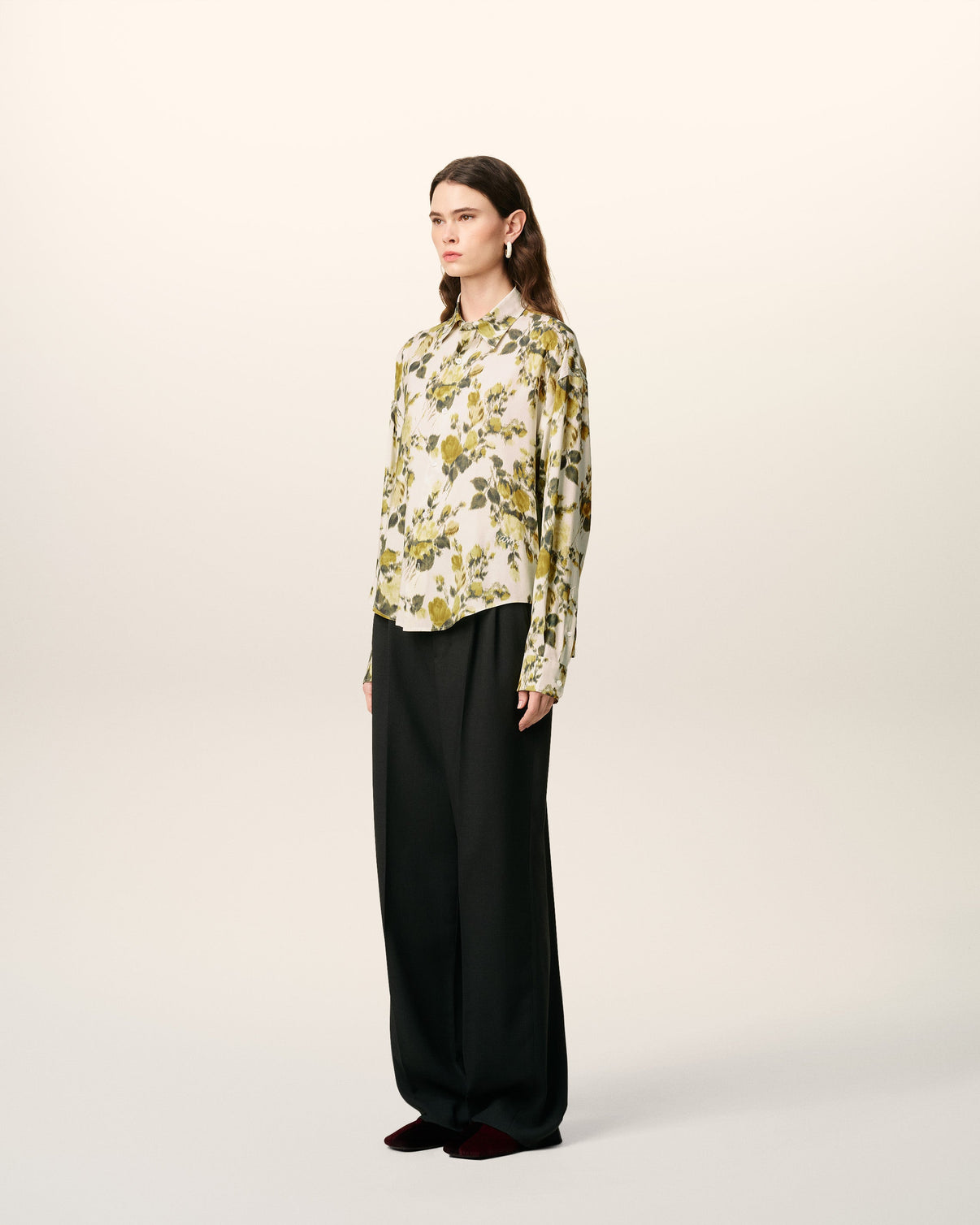 Green Flower Printed Boxy Shirt