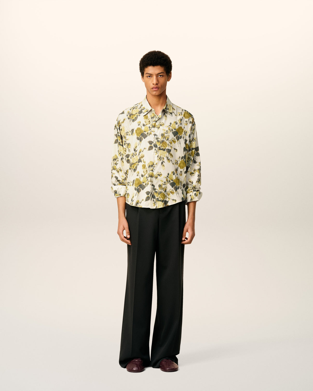 Green Flower Printed Boxy Shirt