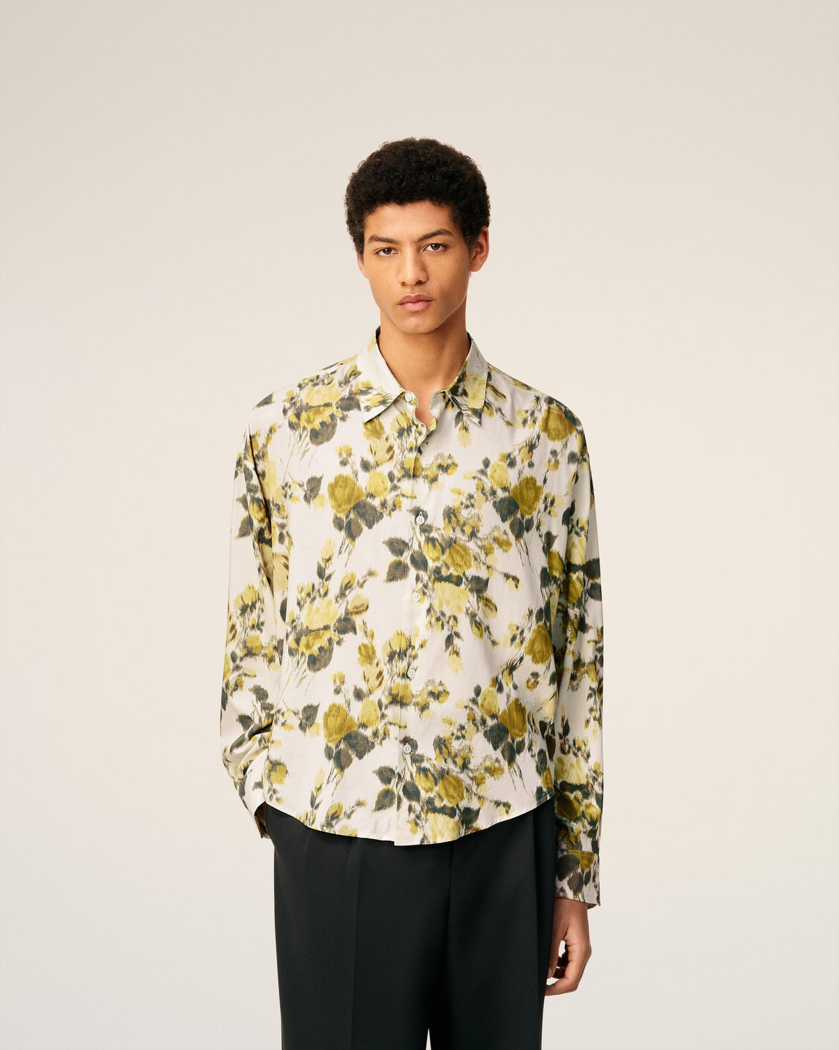 Green Flower Printed Boxy Shirt