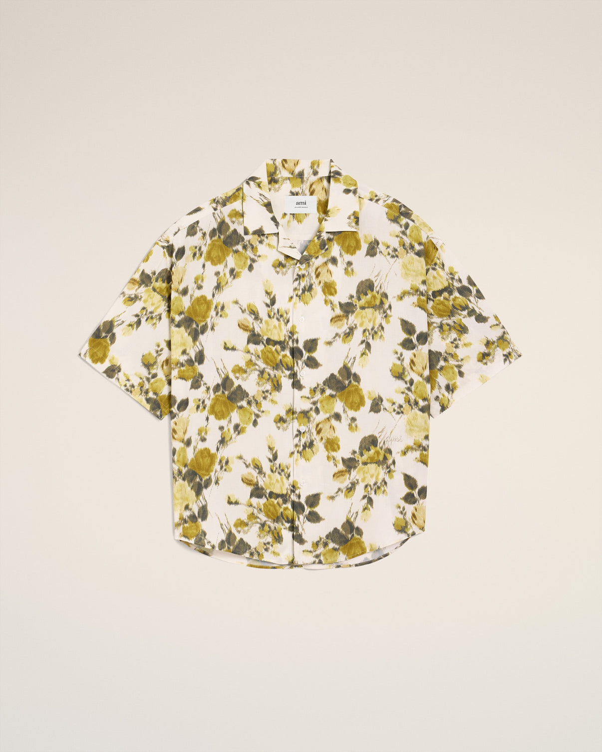 Green Flower Printed Short Sleeved Camp Shirt