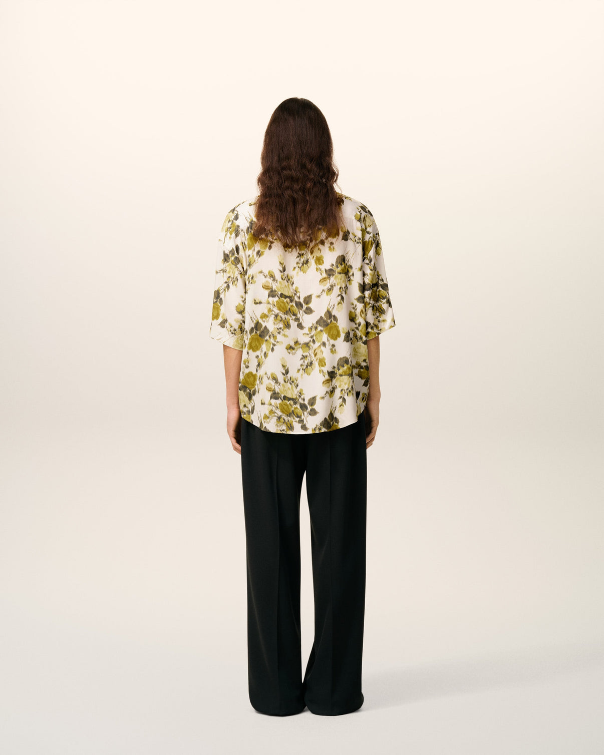 Green Flower Printed Short Sleeved Camp Shirt