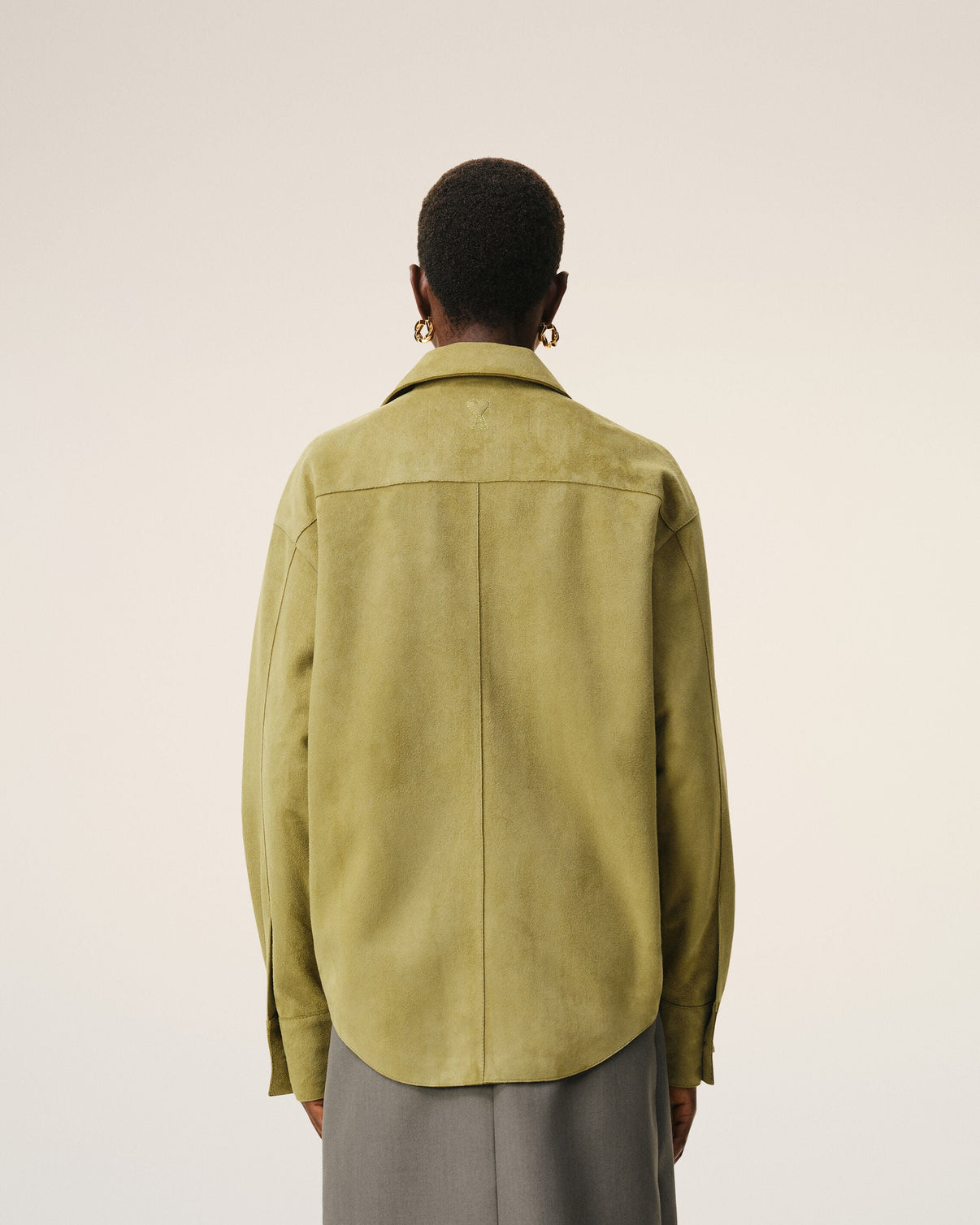Green Goat Leather Buttoned Overshirt