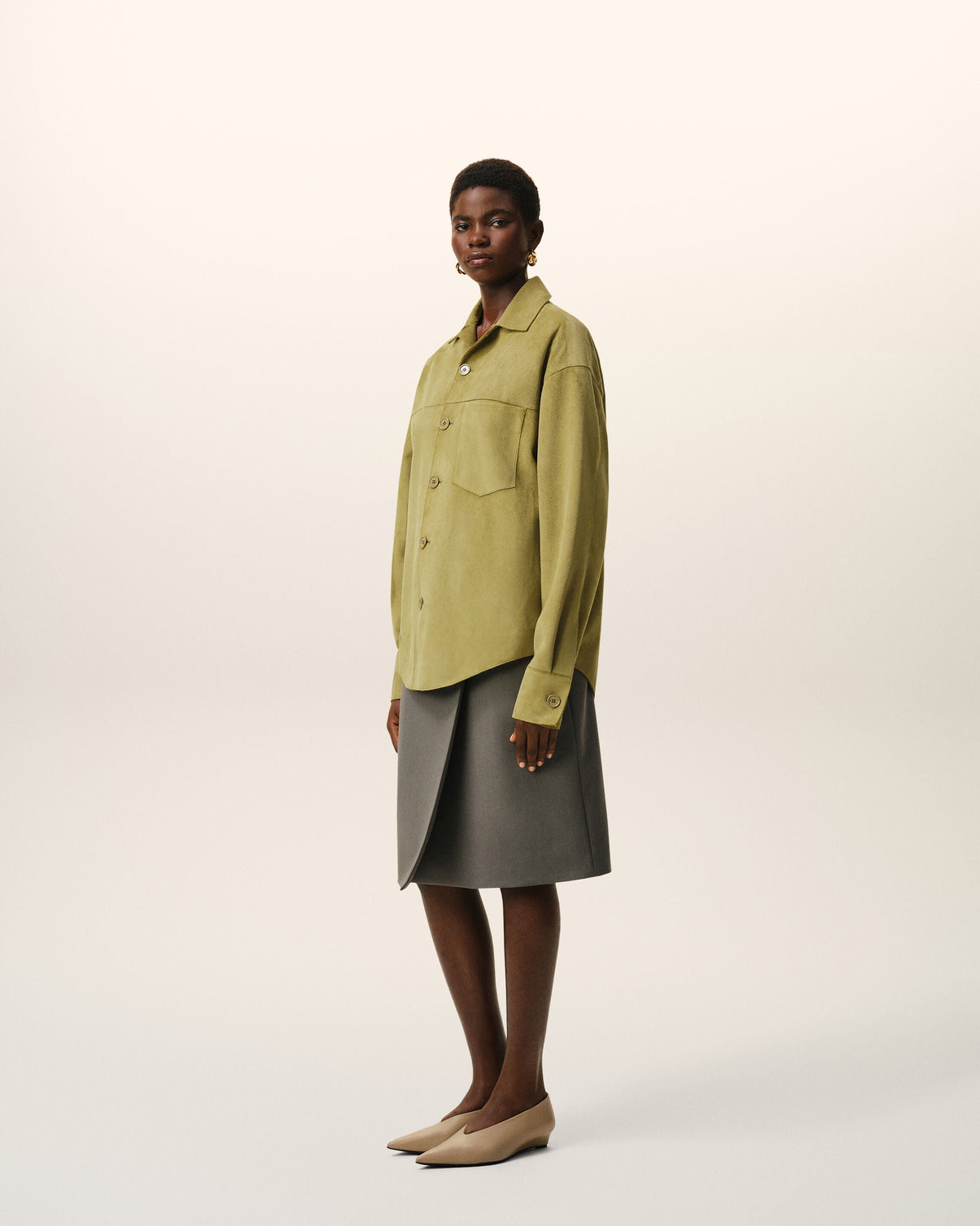 Green Goat Leather Buttoned Overshirt