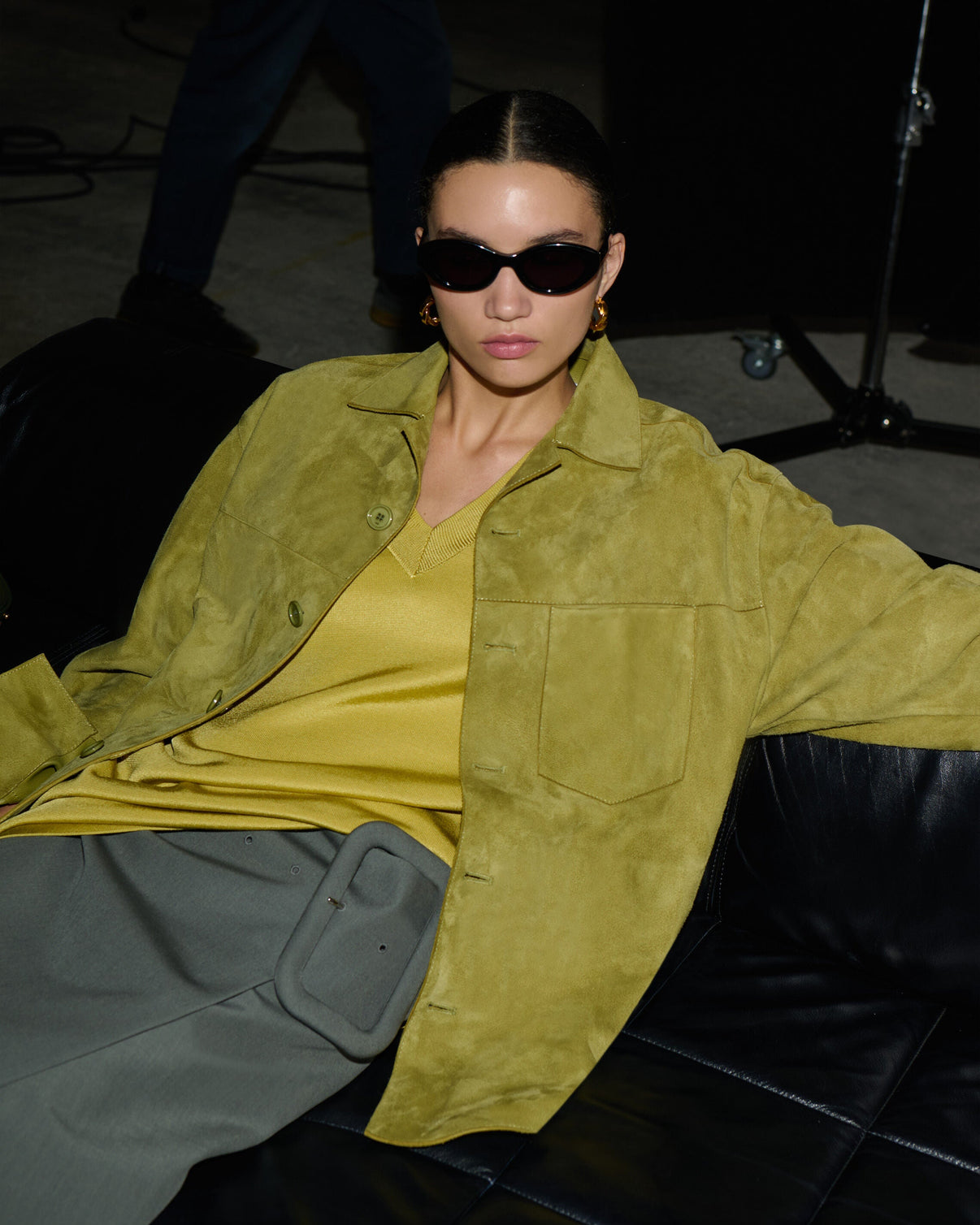 Green Goat Leather Buttoned Overshirt