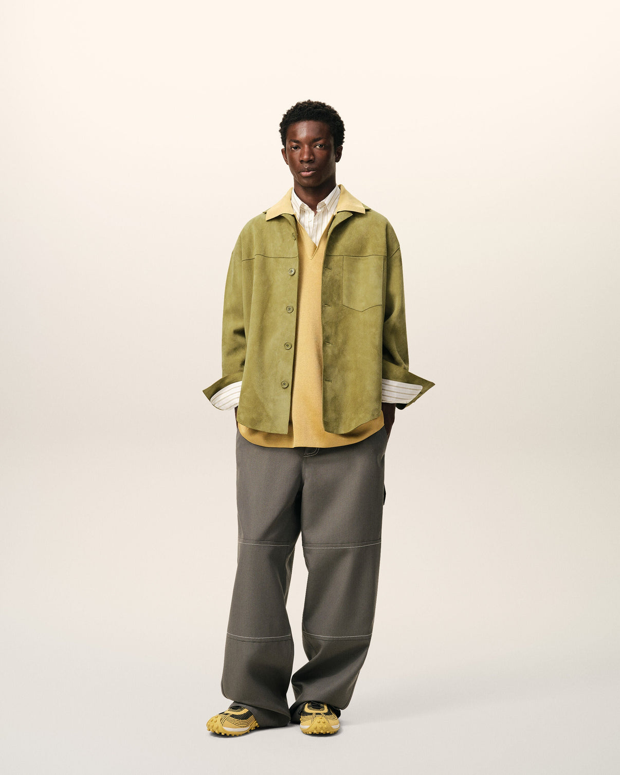 Green Goat Leather Buttoned Overshirt