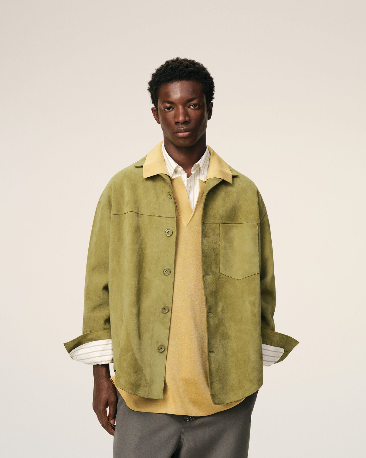 Green Goat Leather Buttoned Overshirt