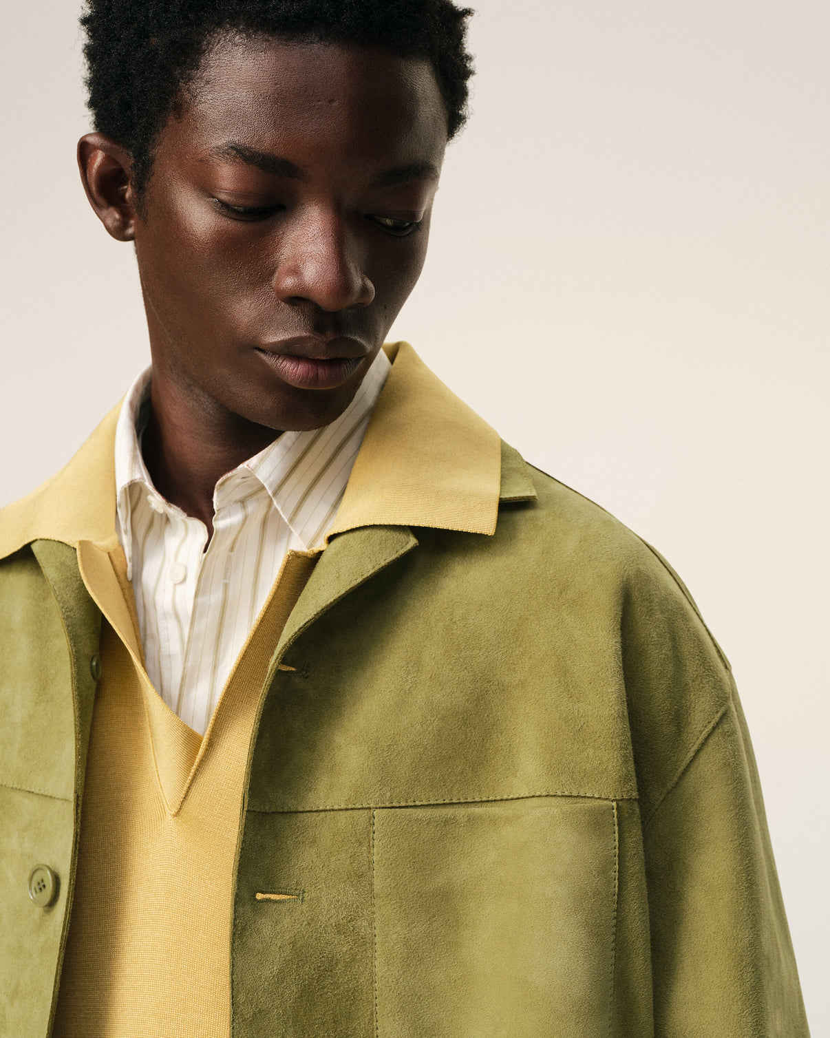 Green Goat Leather Buttoned Overshirt
