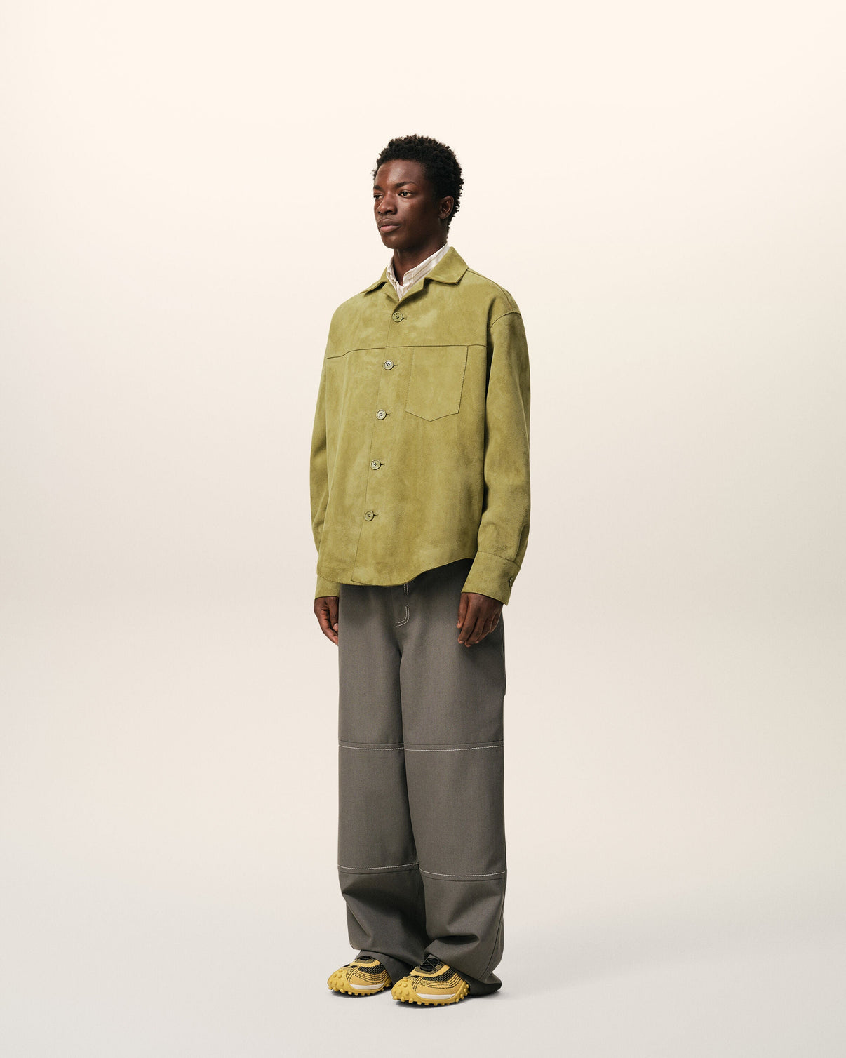 Green Goat Leather Buttoned Overshirt