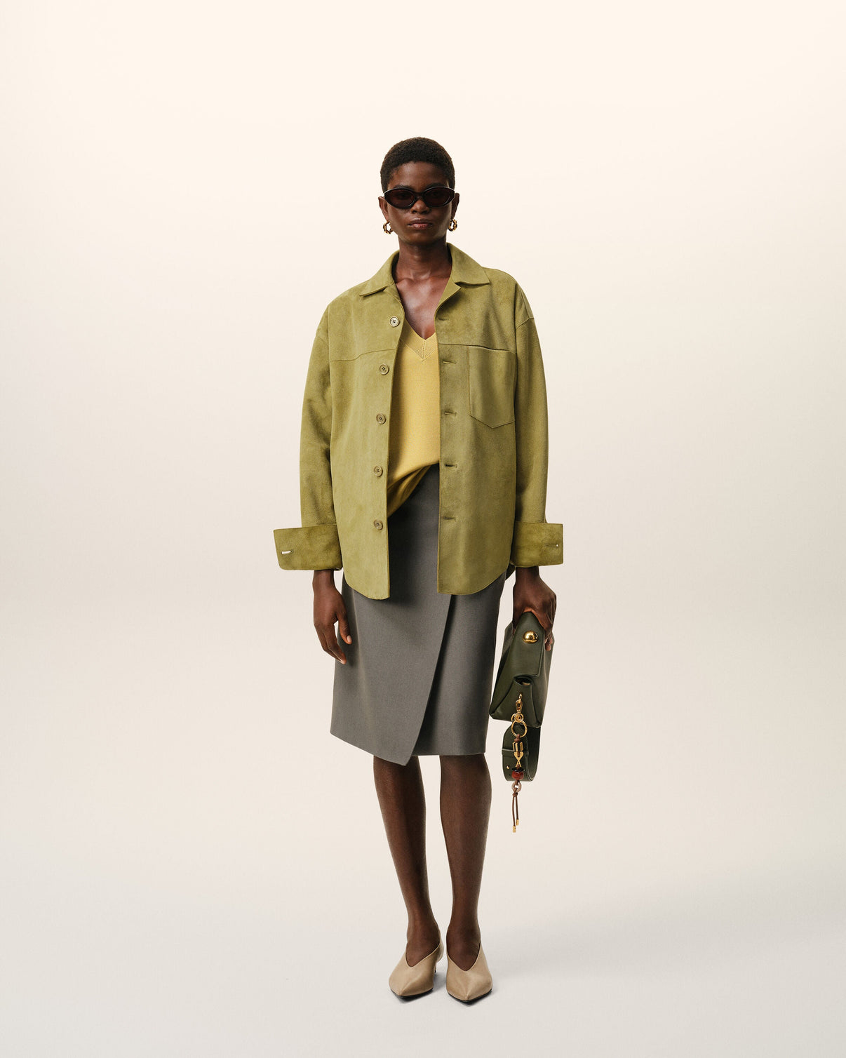 Green Goat Leather Buttoned Overshirt