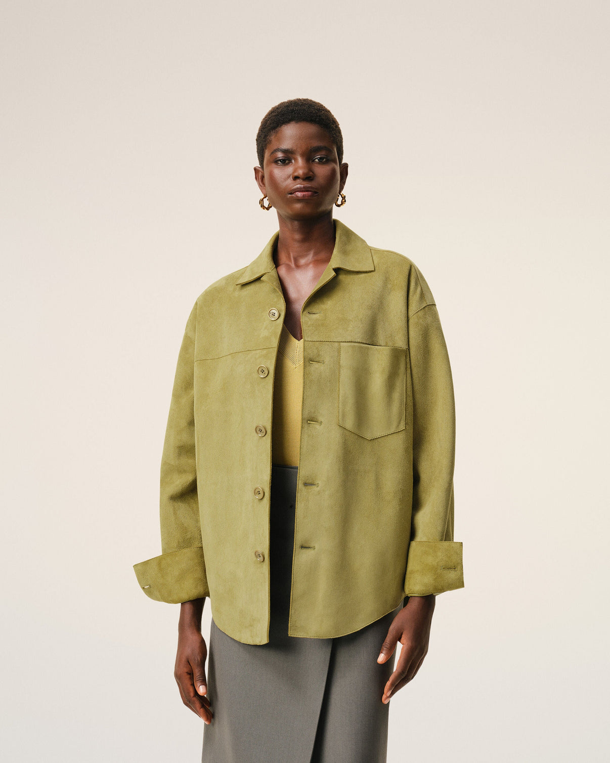 Green Goat Leather Buttoned Overshirt