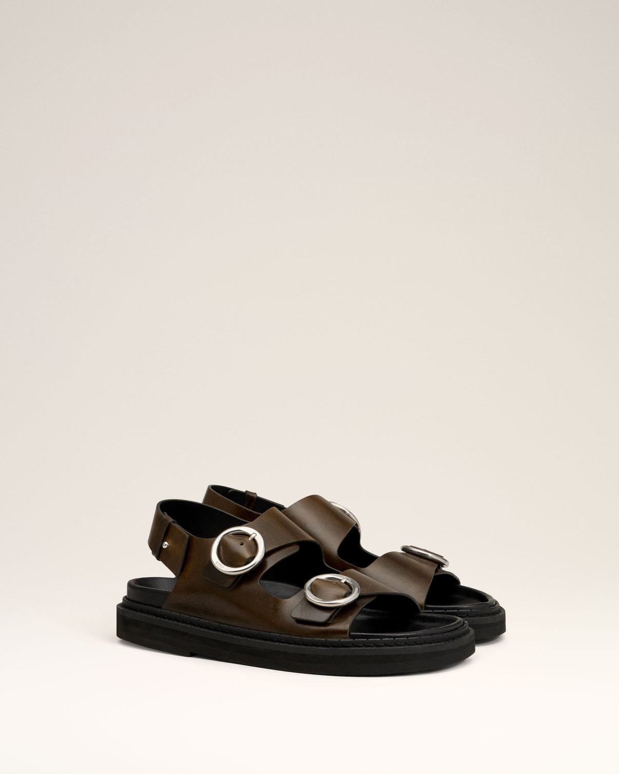 Green Leather Fussbet Midi Sandals