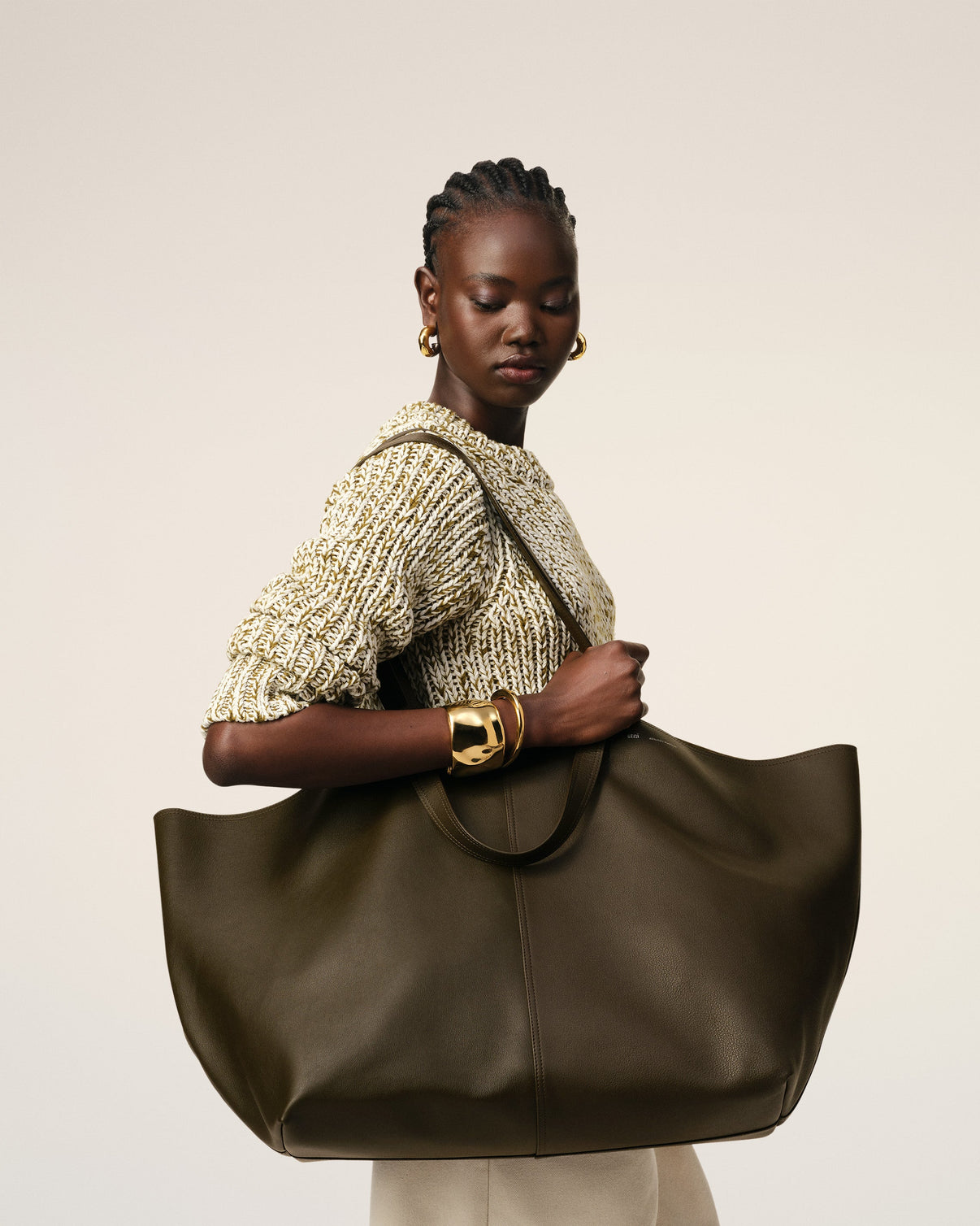 Green Leather Midi Maxi Tote Bag