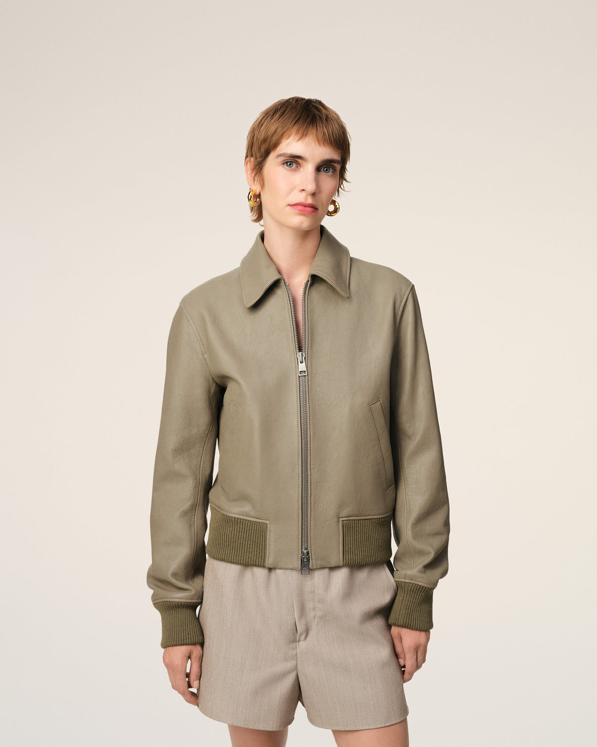 Green Leather Zipped Jacket