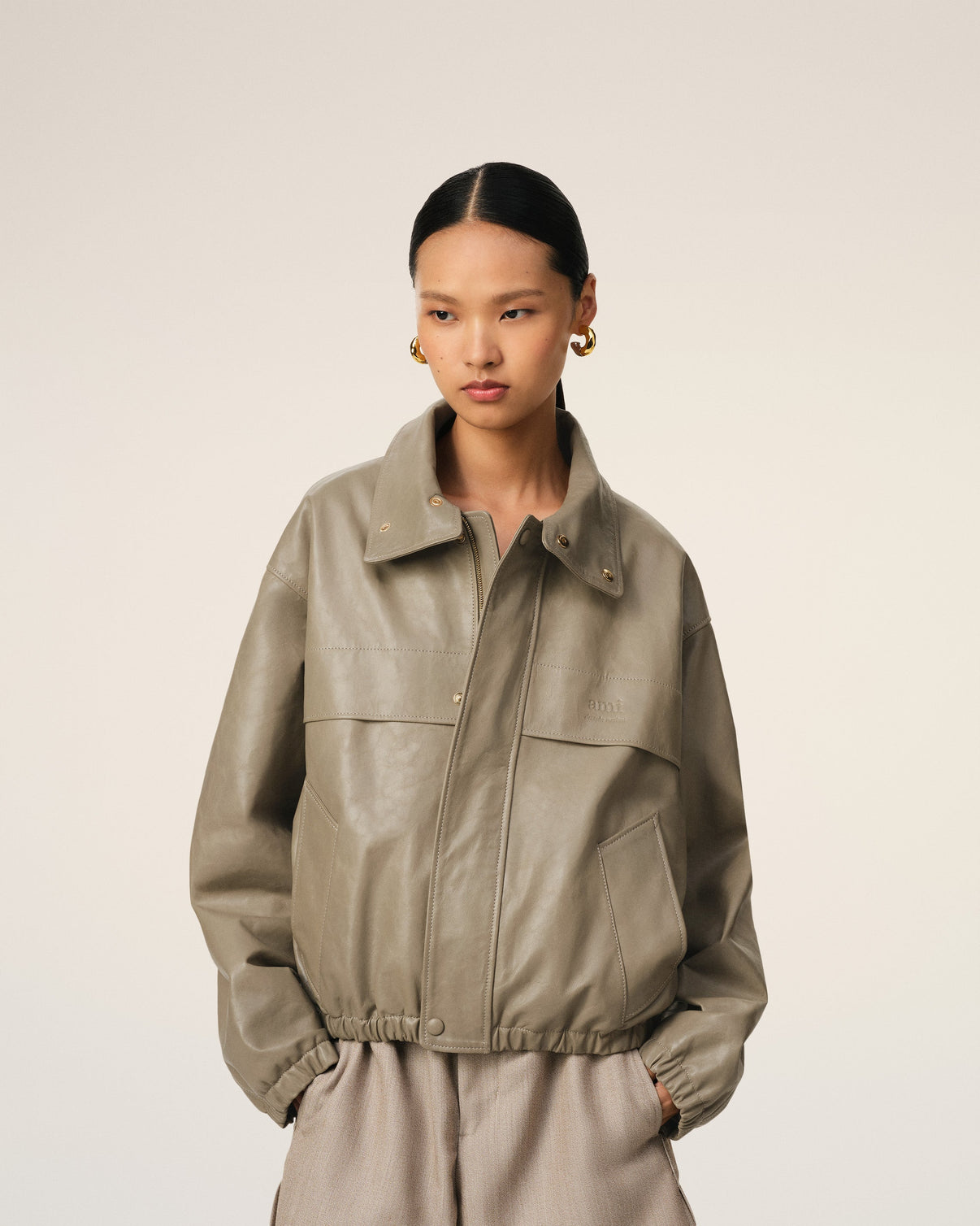 Green Leather Zipped Jacket