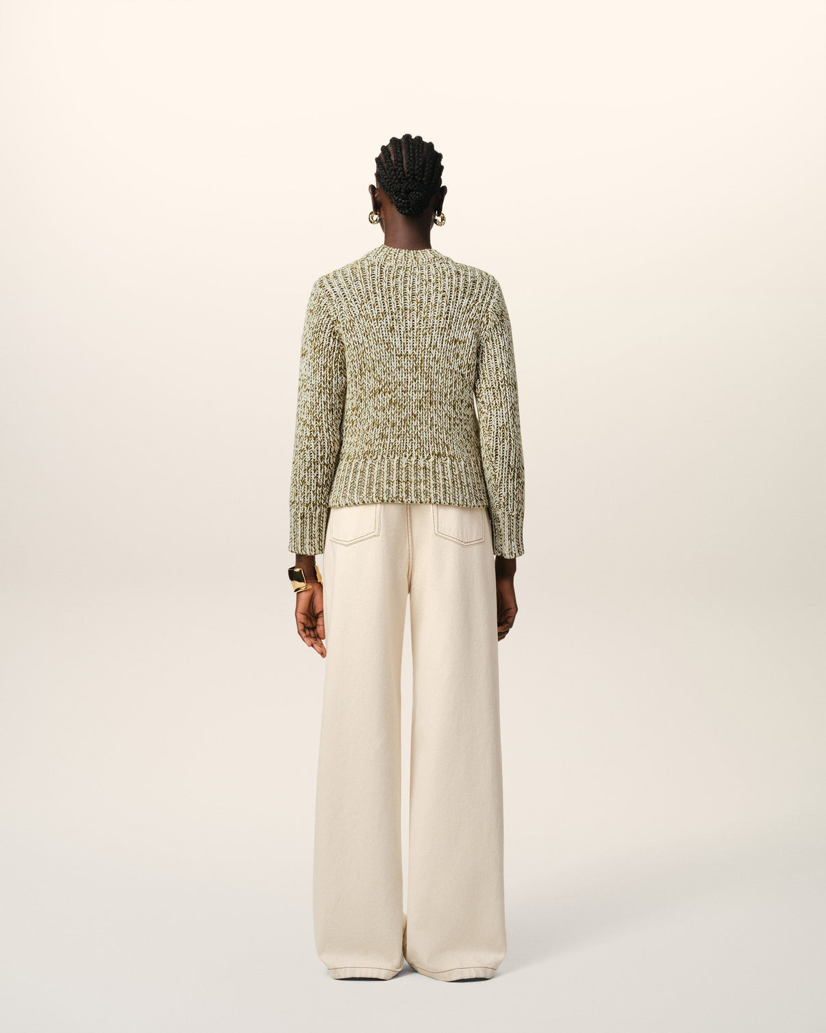 Green Mouliné Textured Knit Crewneck Sweater